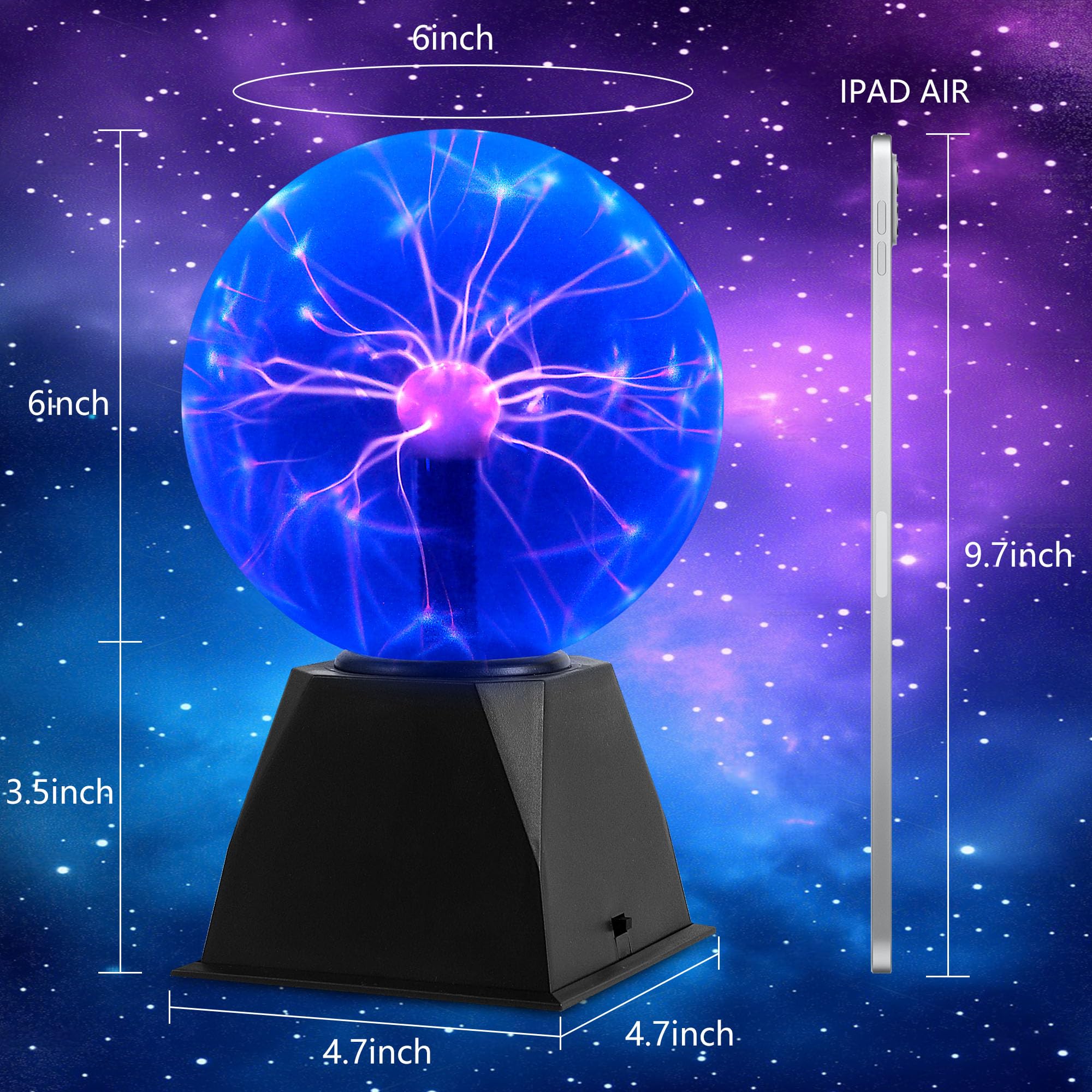 Gresus 6 Inch Plug-in Plasma Ball Lamp - Touch & Sound Sensitive Interactive Plasma Lamp Nebula Sphere Globe, Science Educational Gift for Decorations/Parties/Bedroom (Blue)