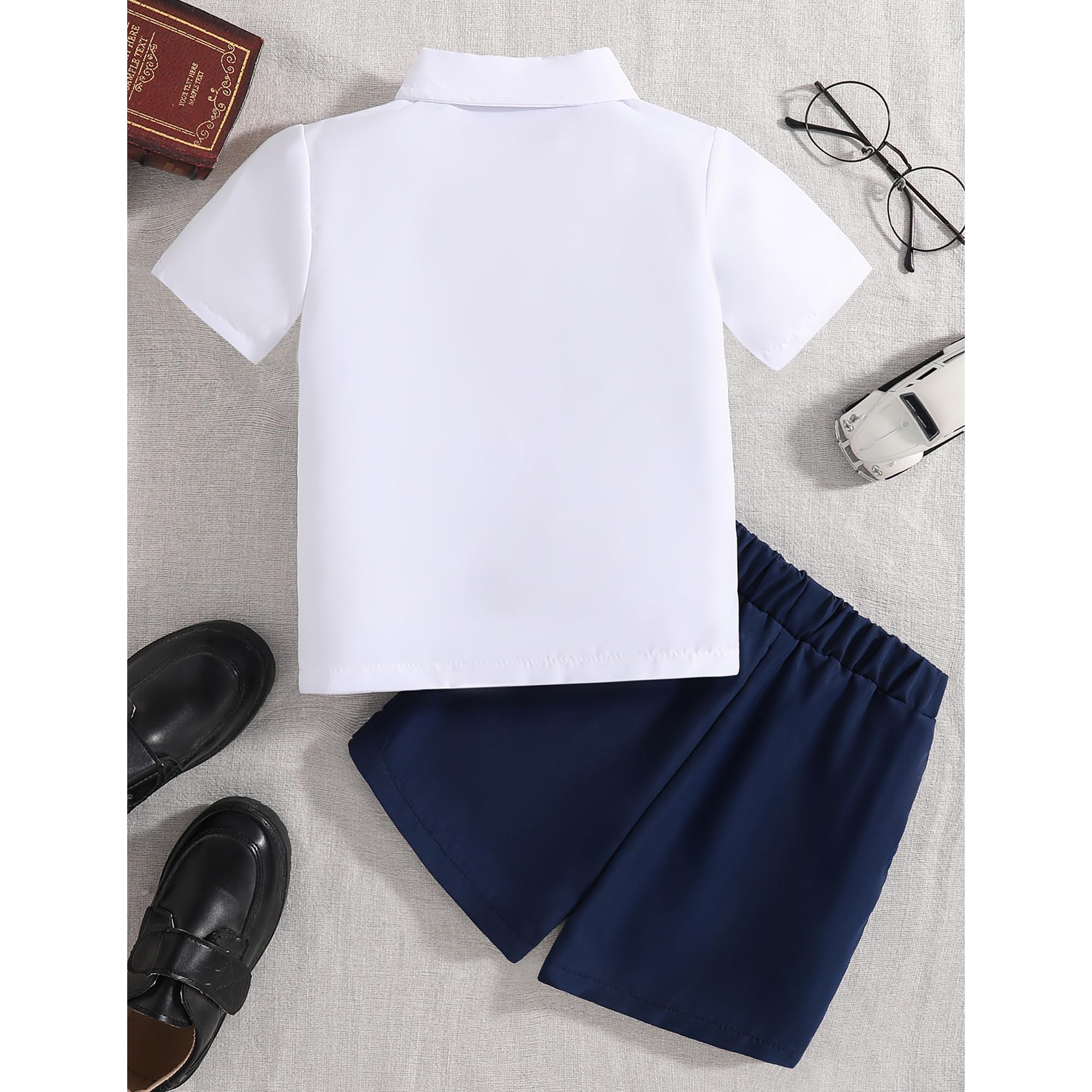 LIUNLU Baby Boy Formal Outfit Kids Formal Suit 4Y Summer Short Sleeve Shirt+Bowtie+ Suspender Shorts Gentleman Outfit Clothing Set