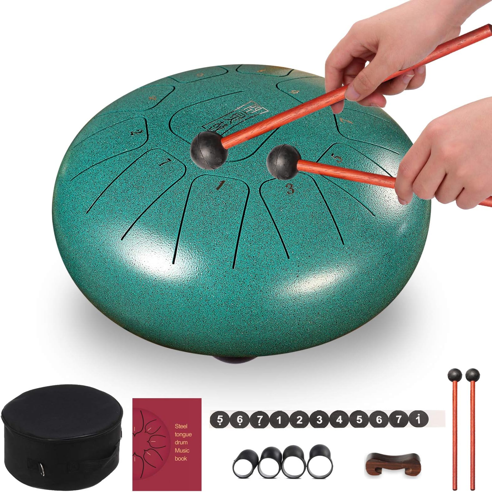 NIU MANG Steel Tongue Drum Instrument Lotus Drum Instrument 6"8 Tone/10"11 Tone/12"13 Tone Percussion Instrument Tongue Drum with Travel Bag and Mallet for Adult Children Kid (10 inch 11 tone (green))