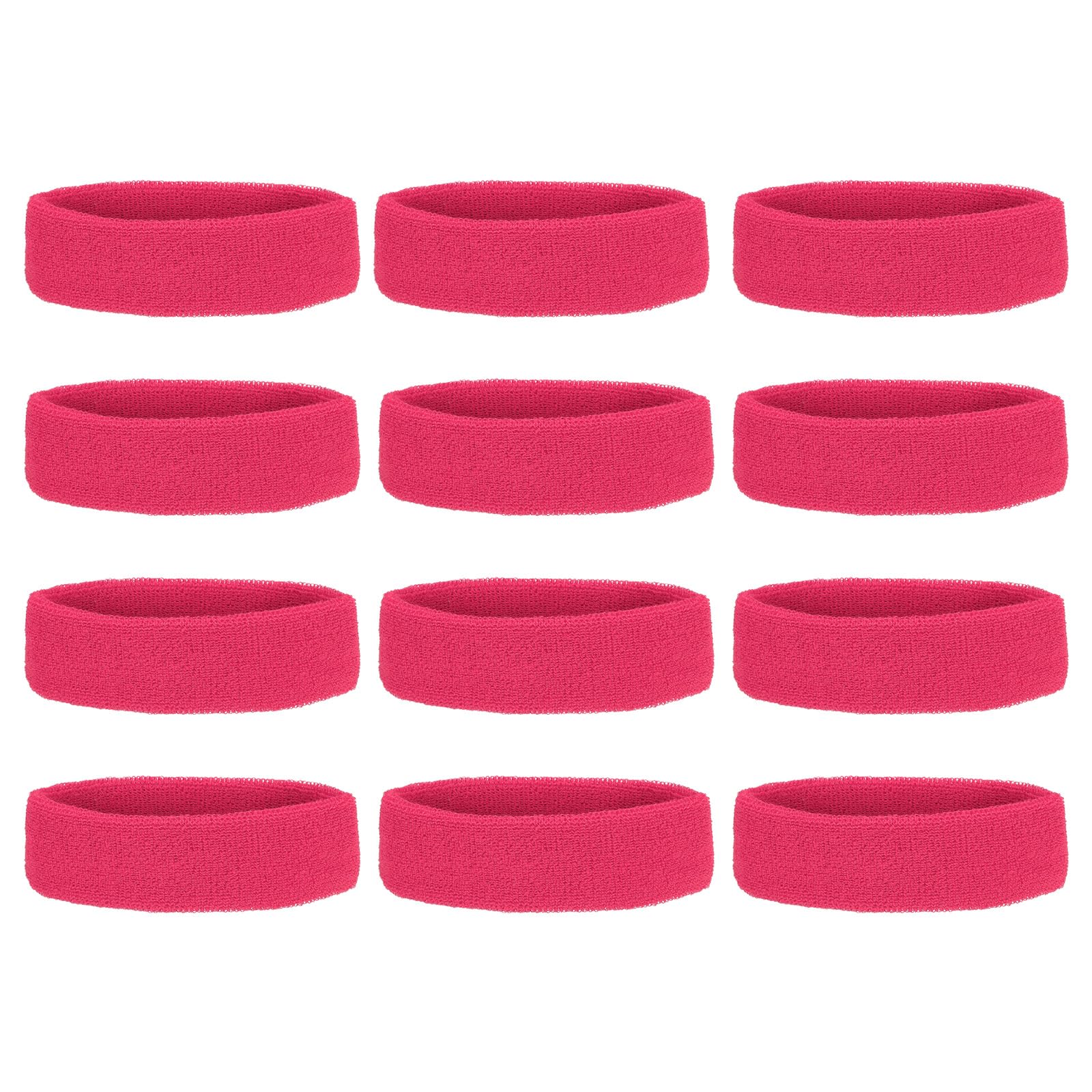 PATIKIL Fascia per Sudore, 12 Pezzi Fascia in Spugna Terry per Donna Uomo Sport Basket Tennis Atletica Palestra Lavoro, Rosa Rossa