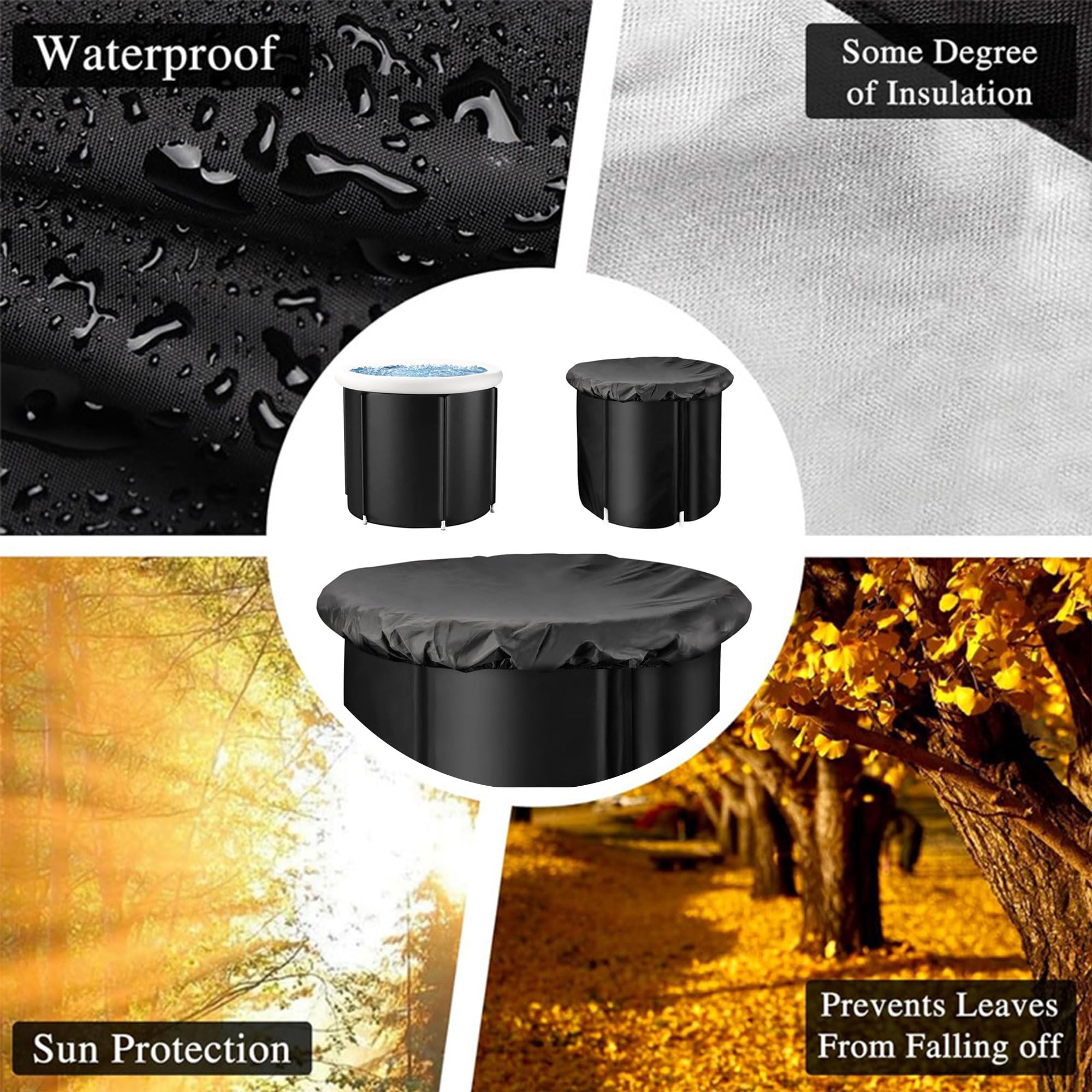 80 cm Cubierta para Baño de hielo Tapa de bañera para bañera plegable para adultos baño de hielo bañera redonda plegable de plástico Cubierta de inmersión en frío Hecha de tela Oxford (B)