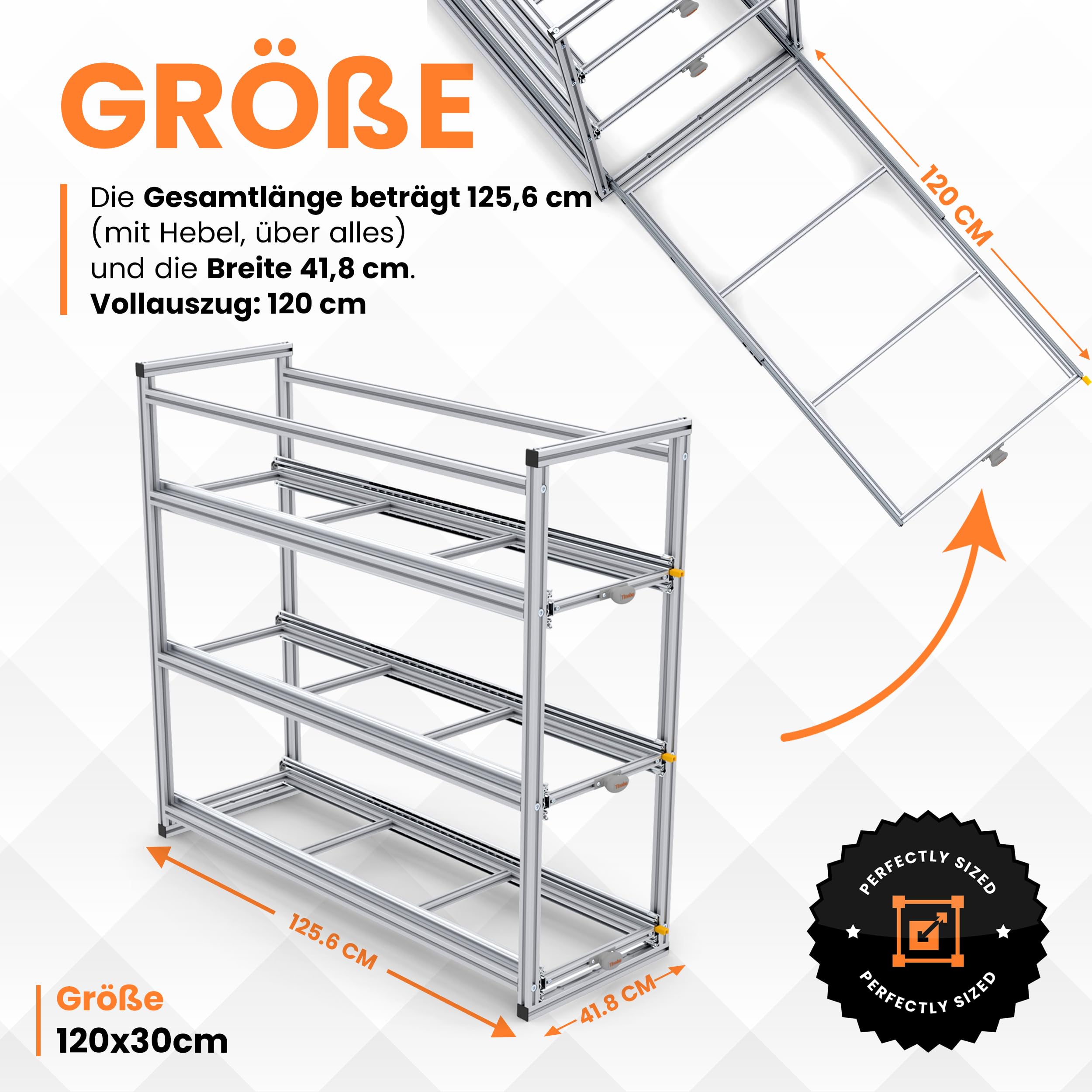 Heckschublade Kastenwagen 120 cm - Auszugregal oder Schubladensystem für Euroboxen 60x40 und 30x40, 2-4 Etagen, Höhe konfigurierbar, Breite 30 cm