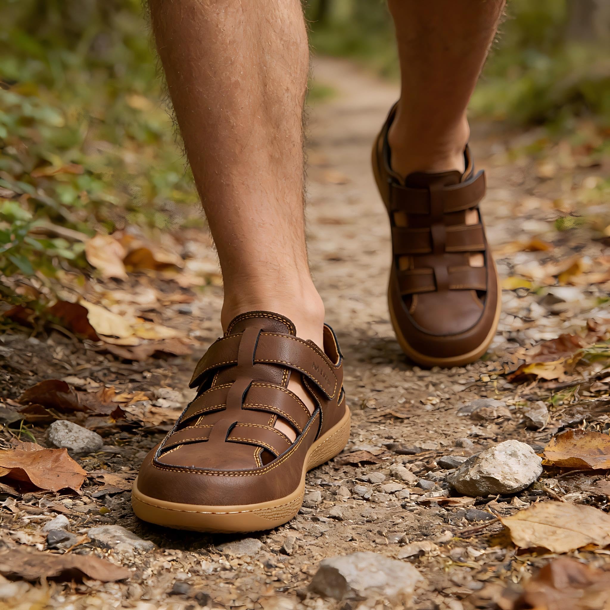 Sandalias de Hombre Cerradas de Piel Sintética con Velcro Ajustable, Cómodas para Caminar, Sandalias Pescador Transpirables para Verano y Uso Casual — view 2
