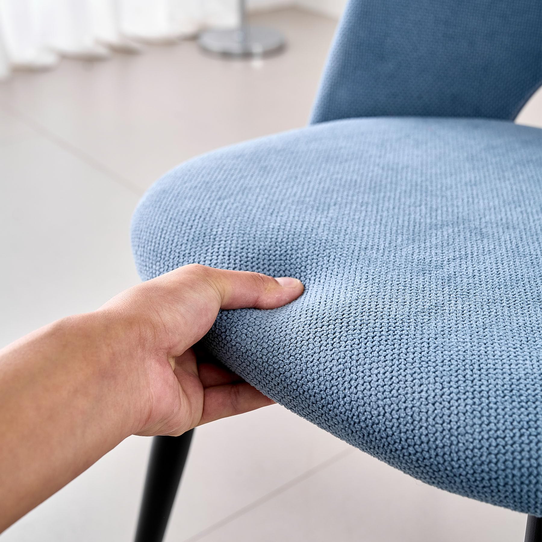 Set di 6 Sedie da Pranzo in Velluto Matty, Sedia da Cucina Imbottita Moderna di Metà Secolo con Gambe in Metallo per il Soggiorno, Sala da Pranzo (Blu)