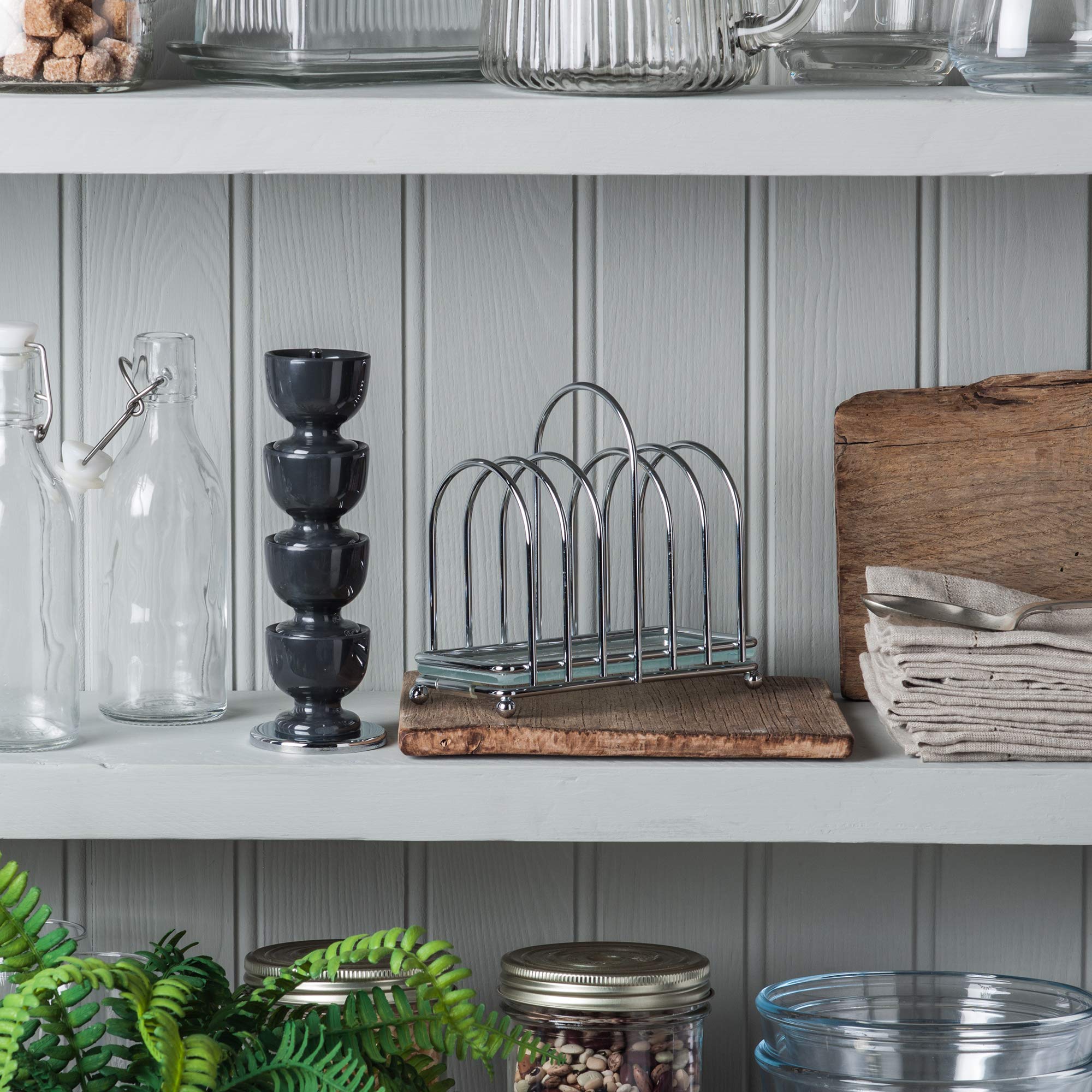 Zeal BASET9T Breakfast Set Set of 4 Melamine Stacking Egg Cups on Stand with Chrome and Glass 6 Piece Toast Rack, Dark Grey - Image 3