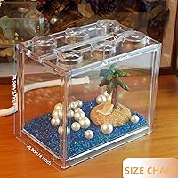 Vista 4 de Pequeño tanque de peces Betta, kit apilable de mini tanque de acuario con decoración de perlas de grava de acuario, pecera de 3/5 galones, tanque