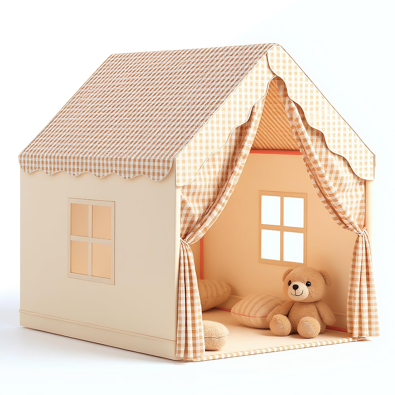 Casa Gioco Pieghevole Per Bambini, Grande Tenda Da Gioco Con Tenda Staccabile, Tessuto Lavabile E Amichevole Per La Pelle, Casa Gioco Rapida Da Assemblare Per 3-4 Bambini, Tenda Da Gioco Interna Per