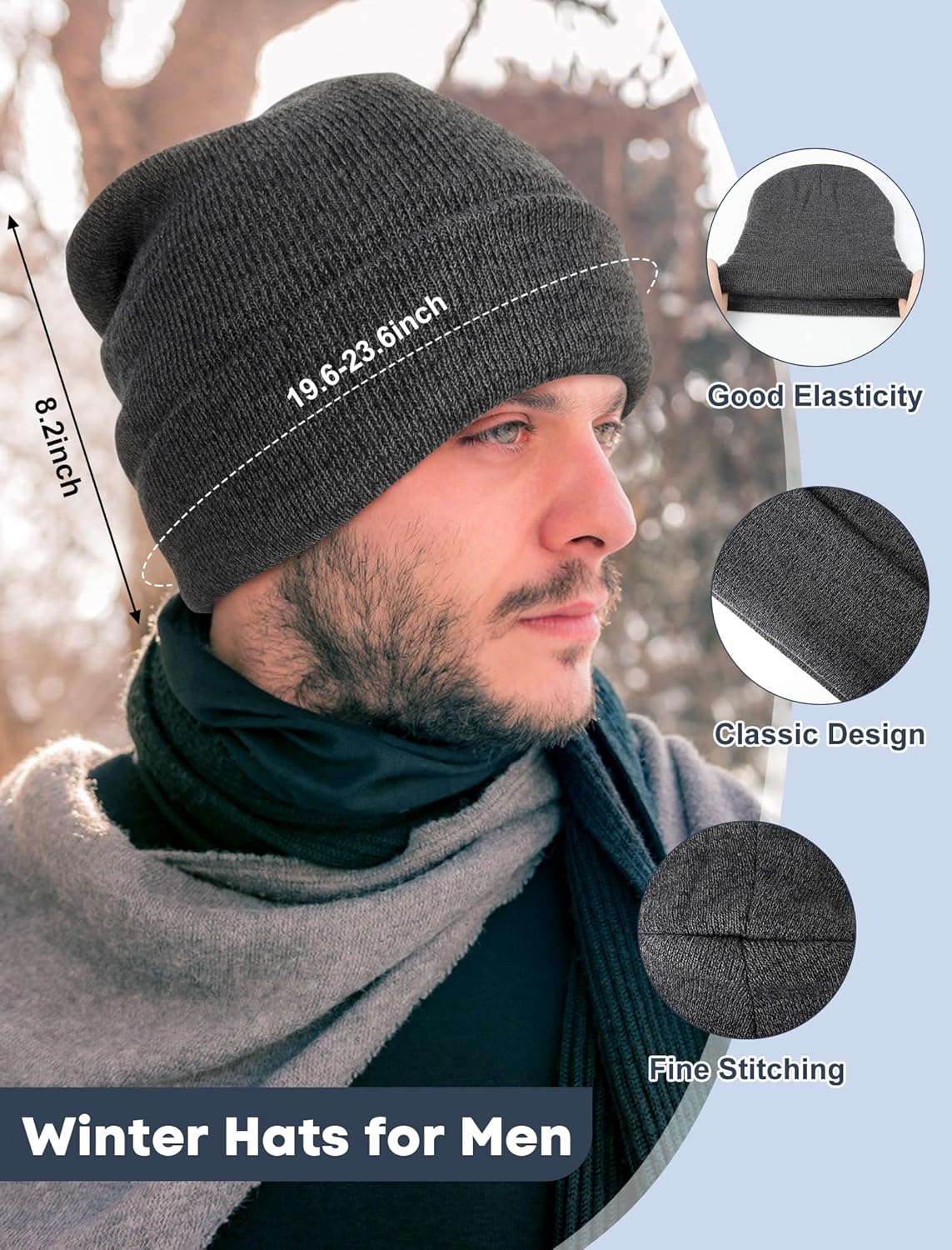 Senker Fashion Winter Beanie Hat Scarf and Touchscreen Gloves Set for Men, Warm Knit Skull Cap with Fleece Lined Gifts - Image 2