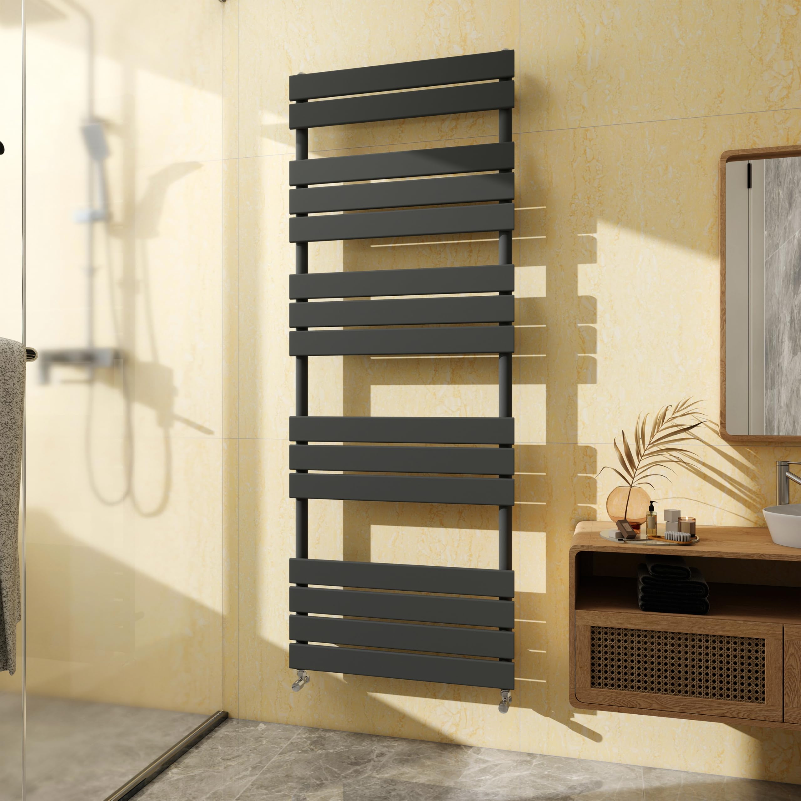SKY BATHROOM Flat Panel Towel Rail Radiator,Wall Mounted Central Heating Ladder Rad 1600X600mm Anthracite