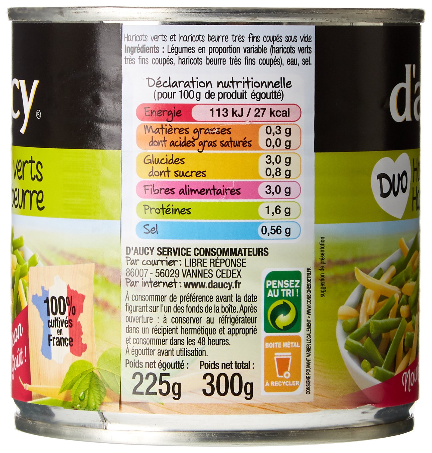 d'aucy Duo Haricots Verts/Haricots Beurre Sous Vide 300 g - Lot de 6