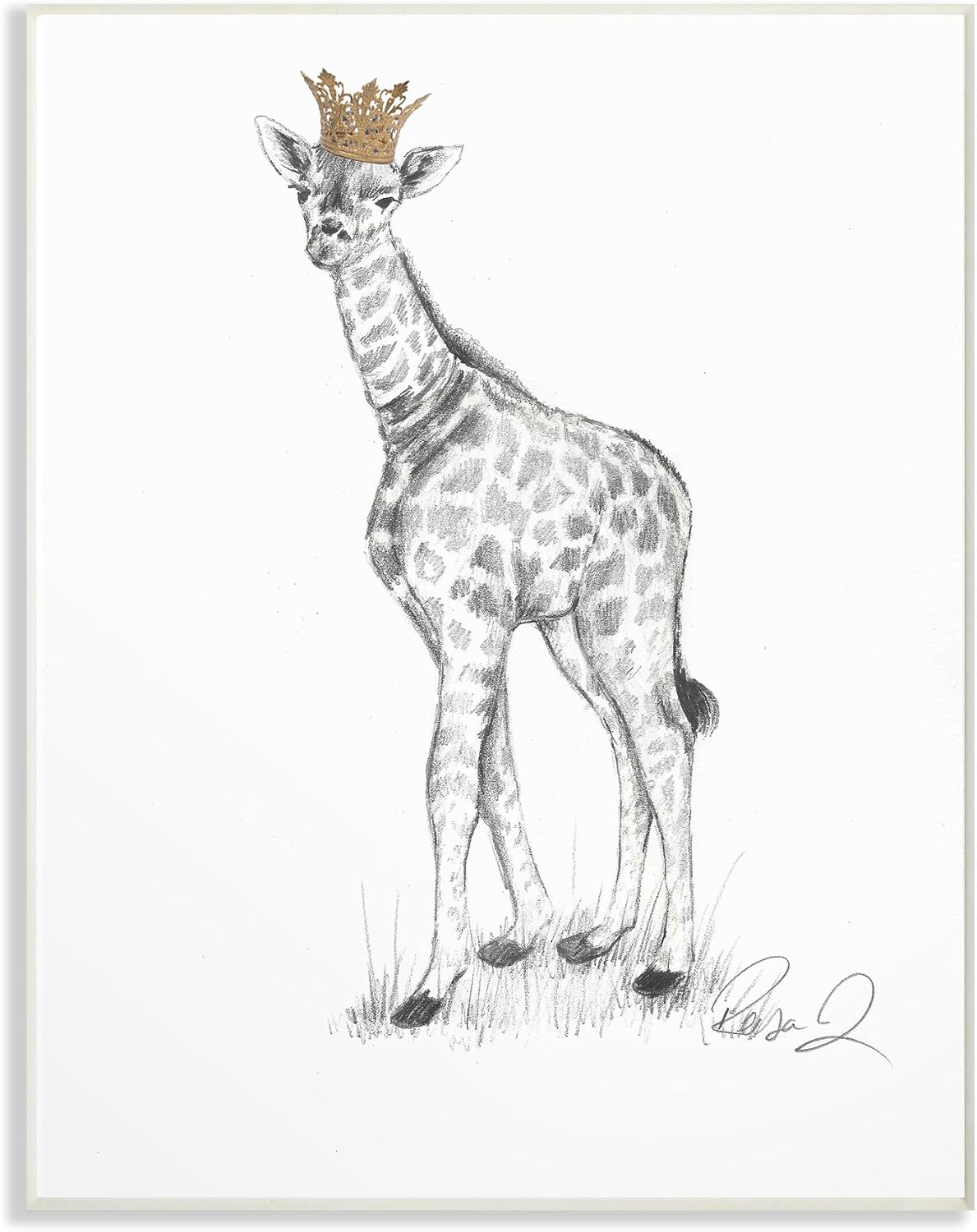The Stupell Home Decor Collection Giraffe Royalty Graphite Drawing Wall Plaque Art, 13 x 19, Multi-Color