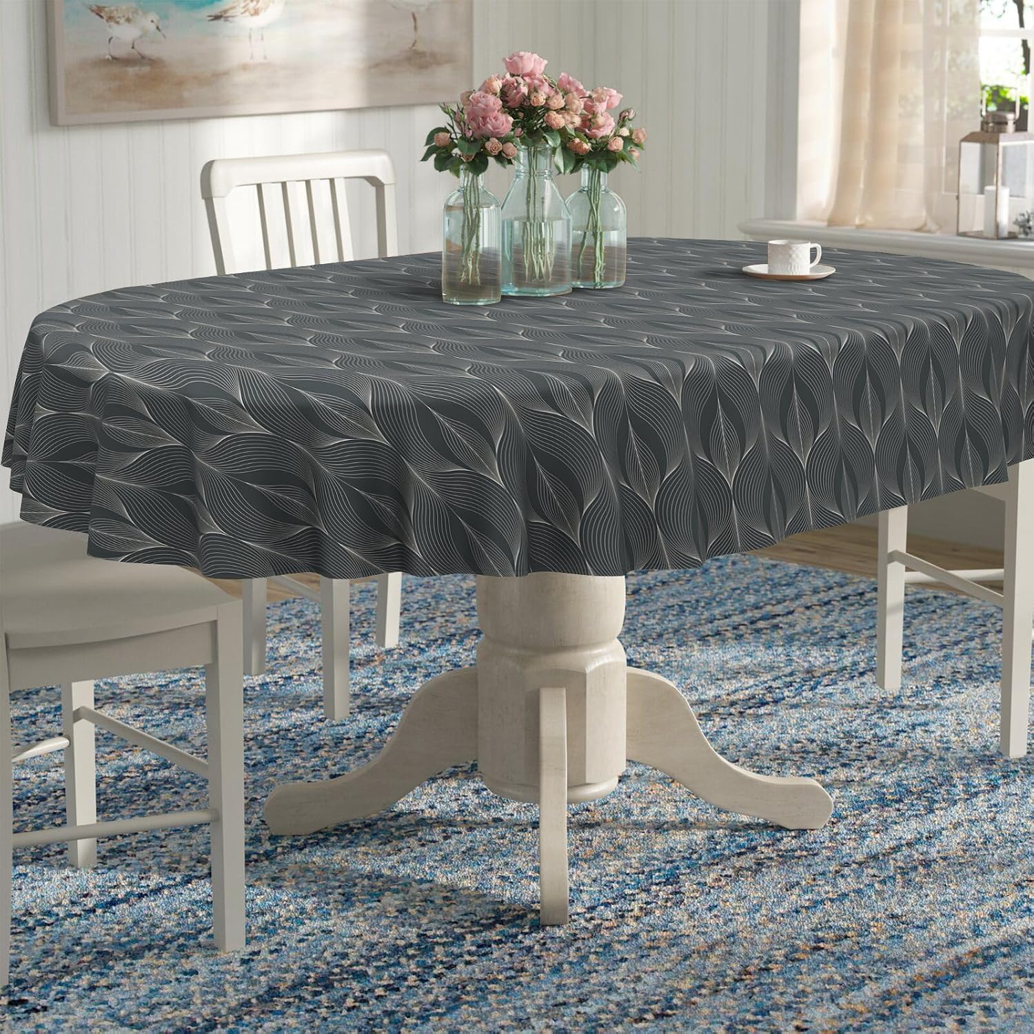Geometrical Oval Tablecloth Farmhouse 60"x84" Waterproof Table Cloth Washable Fabric Table Cover for Indoor/Outdoor Home Kitchen Dinner Decor image 2