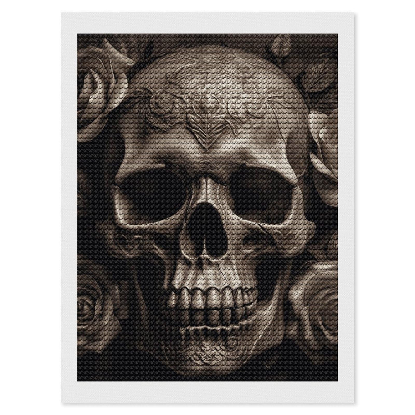 DWVTSLH Leather Rose Skull Diamond Painting Kits for Adults, Personalized Diamond Photo Art Full Drill, DIY 5D Diamond Art Painting Kits for Beginners, Home Wall Decor 12"x16"