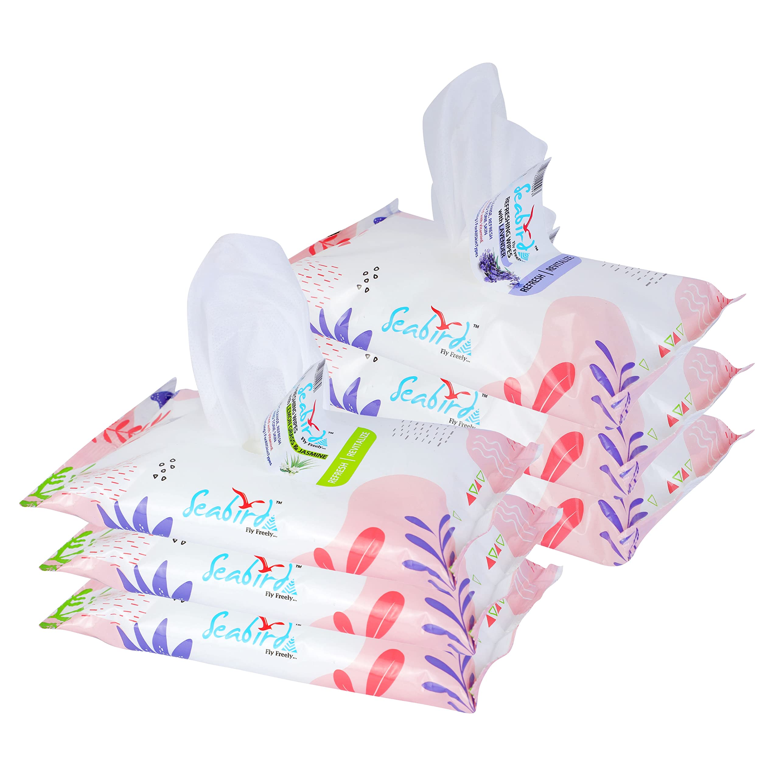 Seabird Wet Face Wipes Glowing Beauty For Instant Face Cleaning Soft&Fresh Pocket Size Tissue For Womens And Mens (Pack Of 6 LemonGrass Lavender Combo)