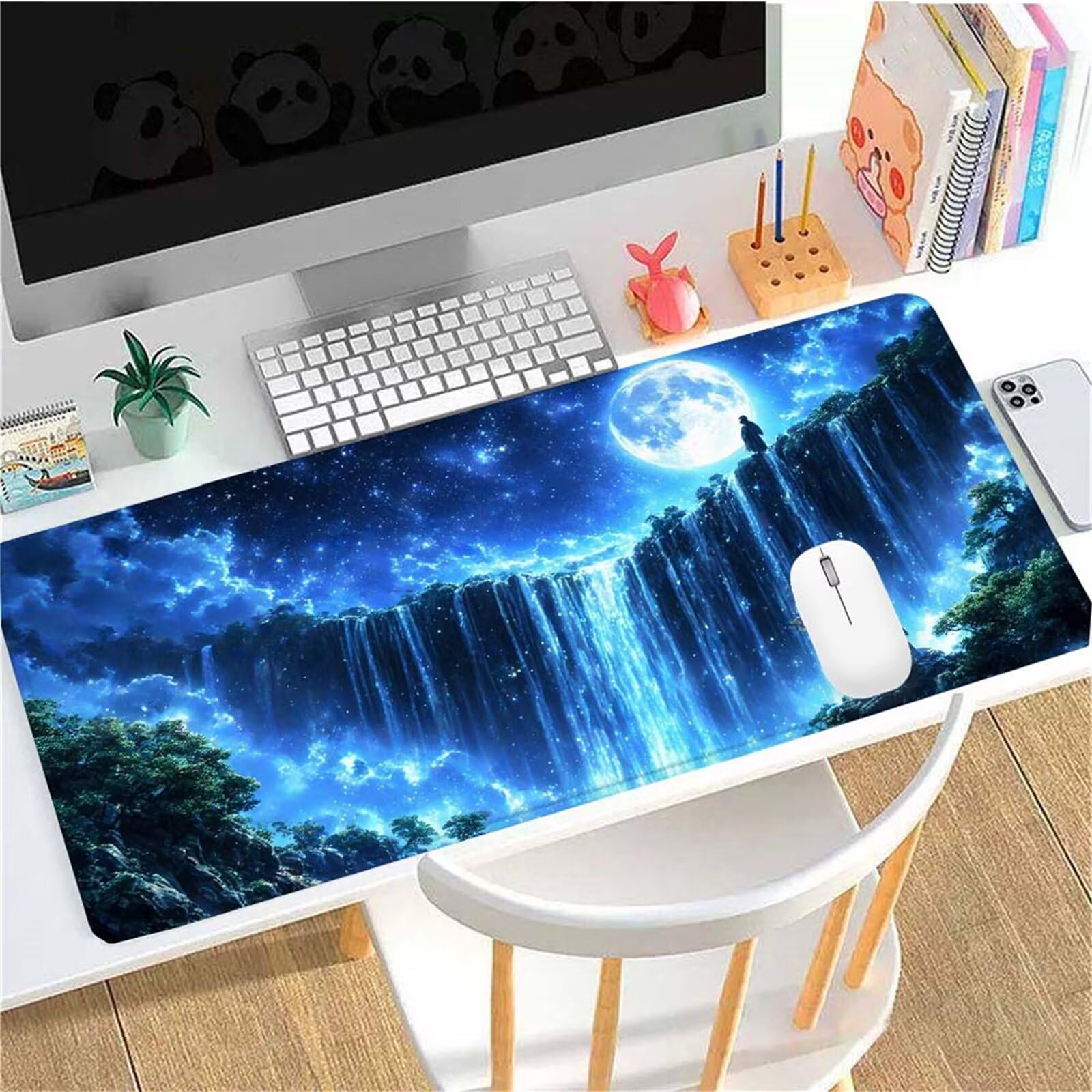 Alfombrilla Ratón Luna Caer Alfombrilla Ratón XXL 1400x600x3mm Mouse Pad Resiste Salpicaduras, Extendida de Gran Tamaño con Bordes Cosidos, Mejora Precisión y Velocidad, Antideslizante, Duradera y-475