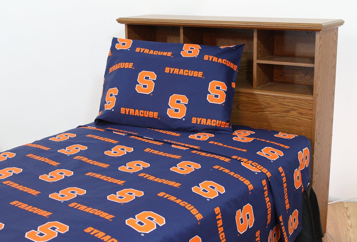 Everything Comfy Syracuse Orange King Sized 4 Piece Sheet Set, Team Color Background, 1 Flat Sheet, 1 Fitted Sheet, 2 Pillowcases