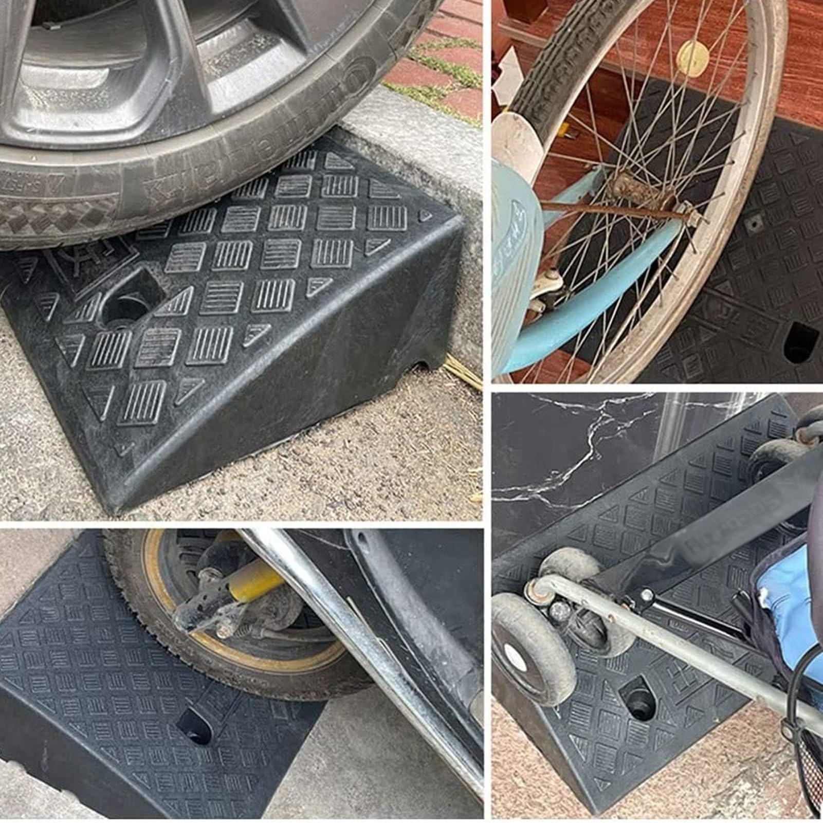 Przenośne lekkie plastikowe rampy krawężnikowe, wytrzymała rampa progowa na podjazd, na podjazd, do stacji załadunkowej, chodnika, samochodu, skutera, roweru, motocykla (kolor: czarny, rozmiar: 50 x 27 x 13 cm)