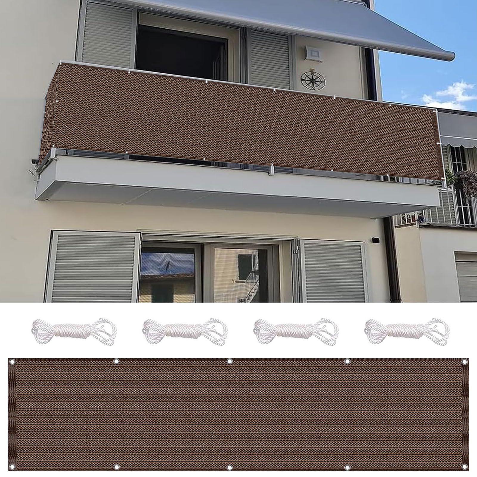 Balkon Sichtschutz Ohne Bohren – 115x1450 Cm, Braun, UV-schutz, Blickdicht Für Terrasse & Garten