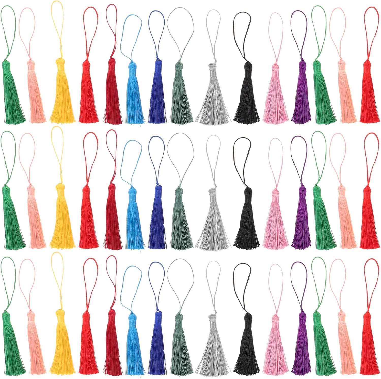 ULTECHNOVO 50pcs Mini Tassels Craft Charms with Loops for Earring Jewelry Making and Bookmark DIY, Small Tassels Bulk Kit for Sewing, Graduation, and Spring Festival Decorations Random Color