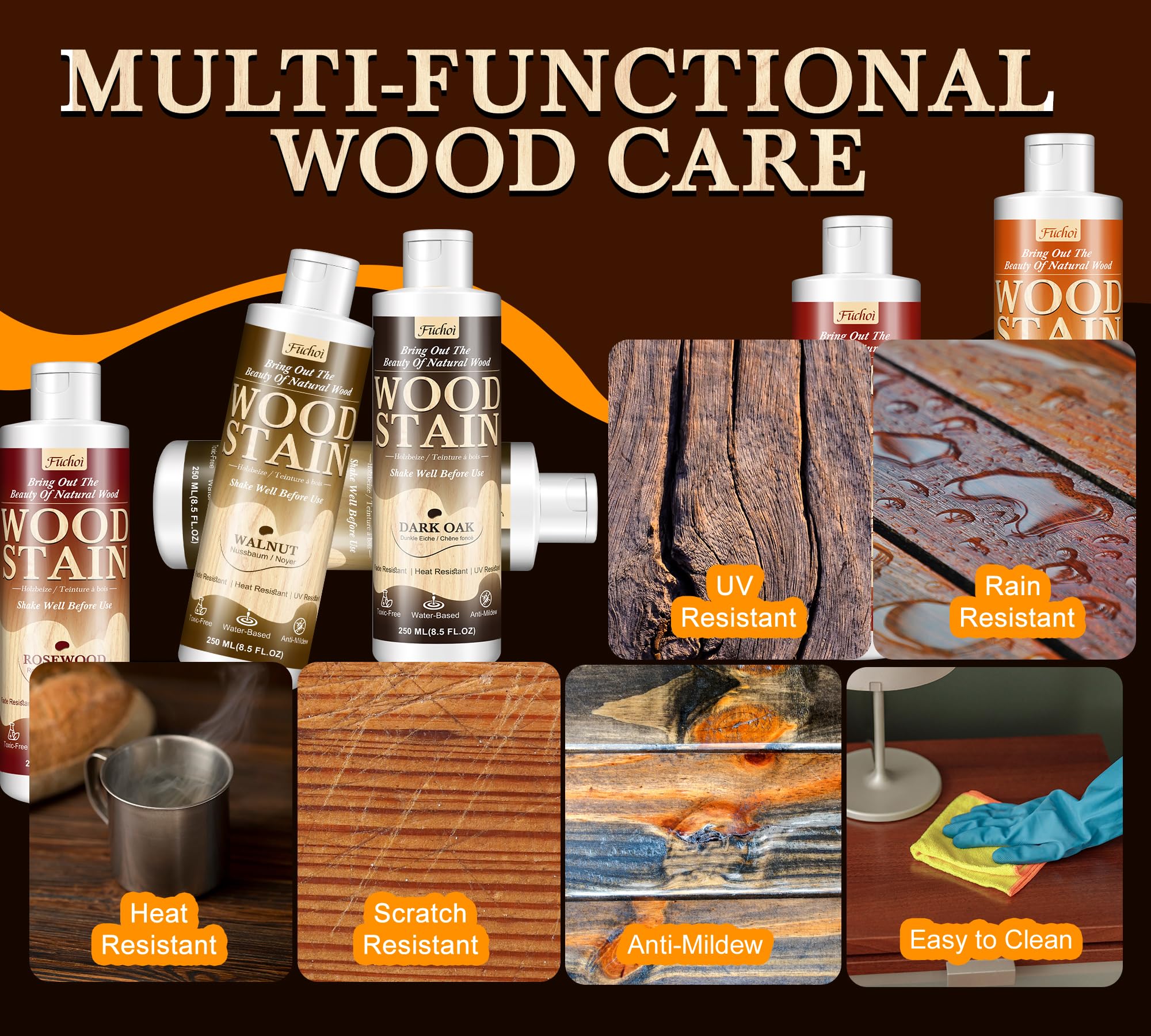 Tinte a base - Palisandro | 250 ml Barniz base agua para muebles de madera interior y exterior, puertas, ventanas, armarios, no tóxico, resistente a tintes - 4