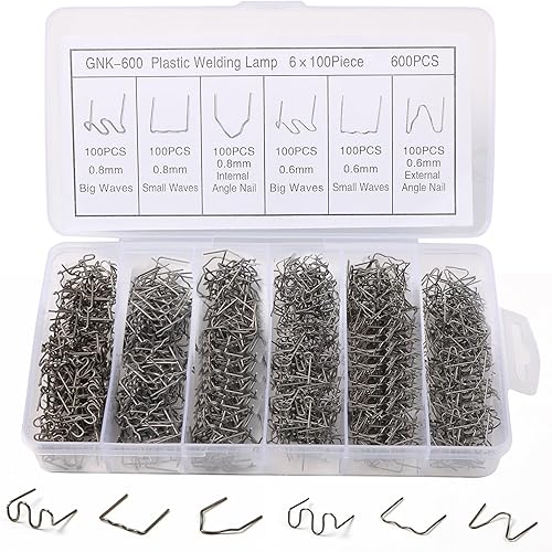 Juego de 600 unidades, clavos de soldadura de plástico, 6 estilos, con estuche de almacenamiento, varias formas de 0.6 a 0.031 in juego de uñas de