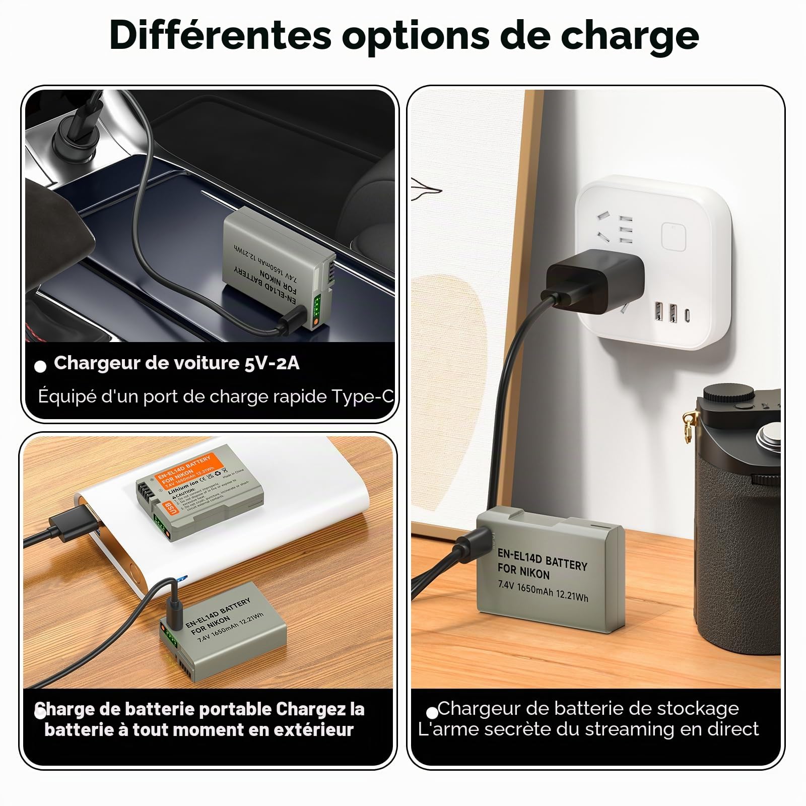 1650mAh ENEL14 Batterie de Rechange avec Câble de Charge USB-C pour Nikon D5600, D5100, D5200, D5300, D5500, D3100, D3200, D3300, D3400, D3500, P7000, P7100, P7200, P7700, P7800, DF (2Pcs)