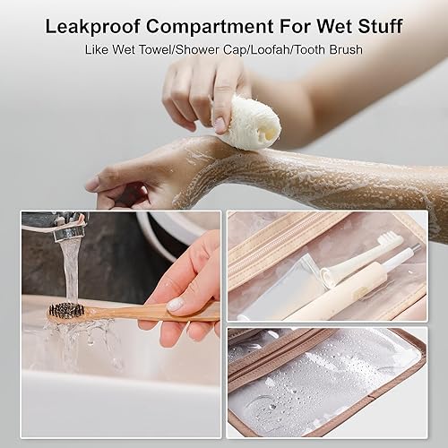 Miniatura 10 de Everfun Neceser colgante de viaje para mujeres que viajan con compartimento a prueba de fugas, organizador de cosméticos de maquillaje, kit de