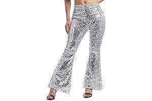 ODIZLI Womens High Waist Sequin Sparkle Glitter Wide Leg Pants