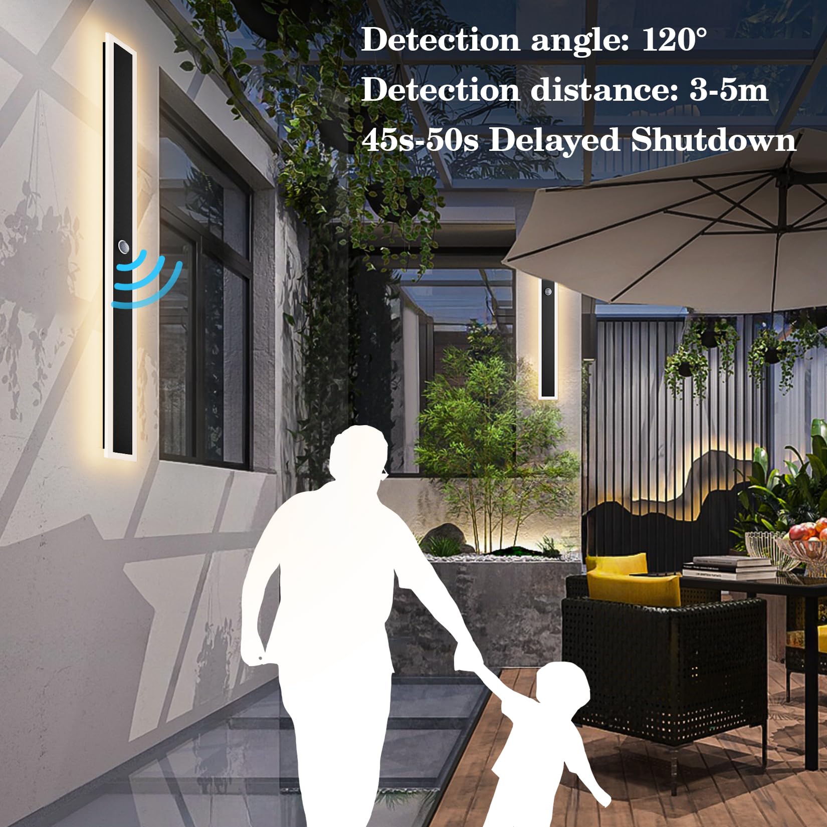 Snapklik.com : Aipsun 2 Packs Motion Black Outdoor Wall Light 39.4inch ...