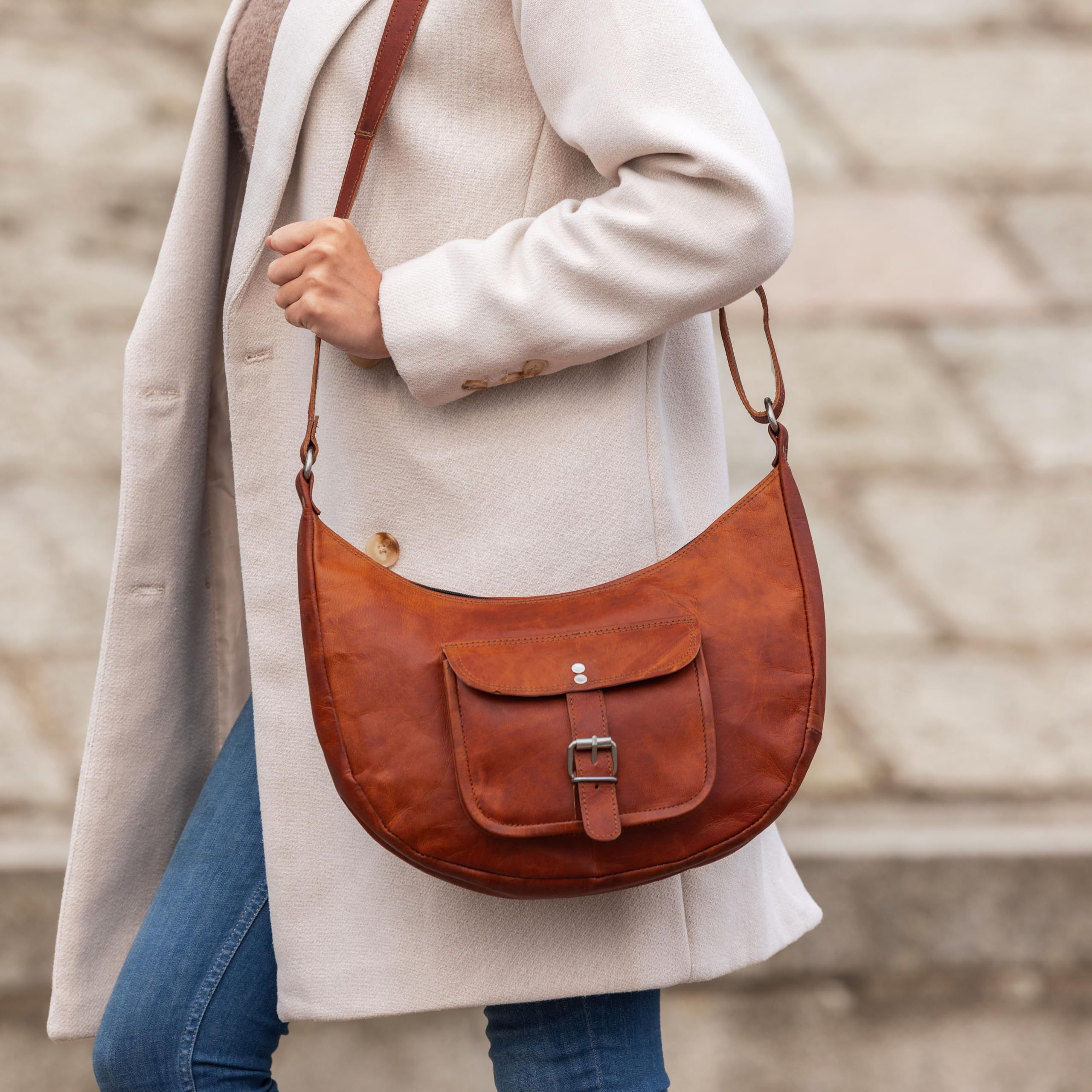 Gusti Cuero nature "Mira" Bolso Bandolera Vintage Retro Mujer Cuero de Cabra Hebilla Marrón Práctico Elegante Regalo K56b