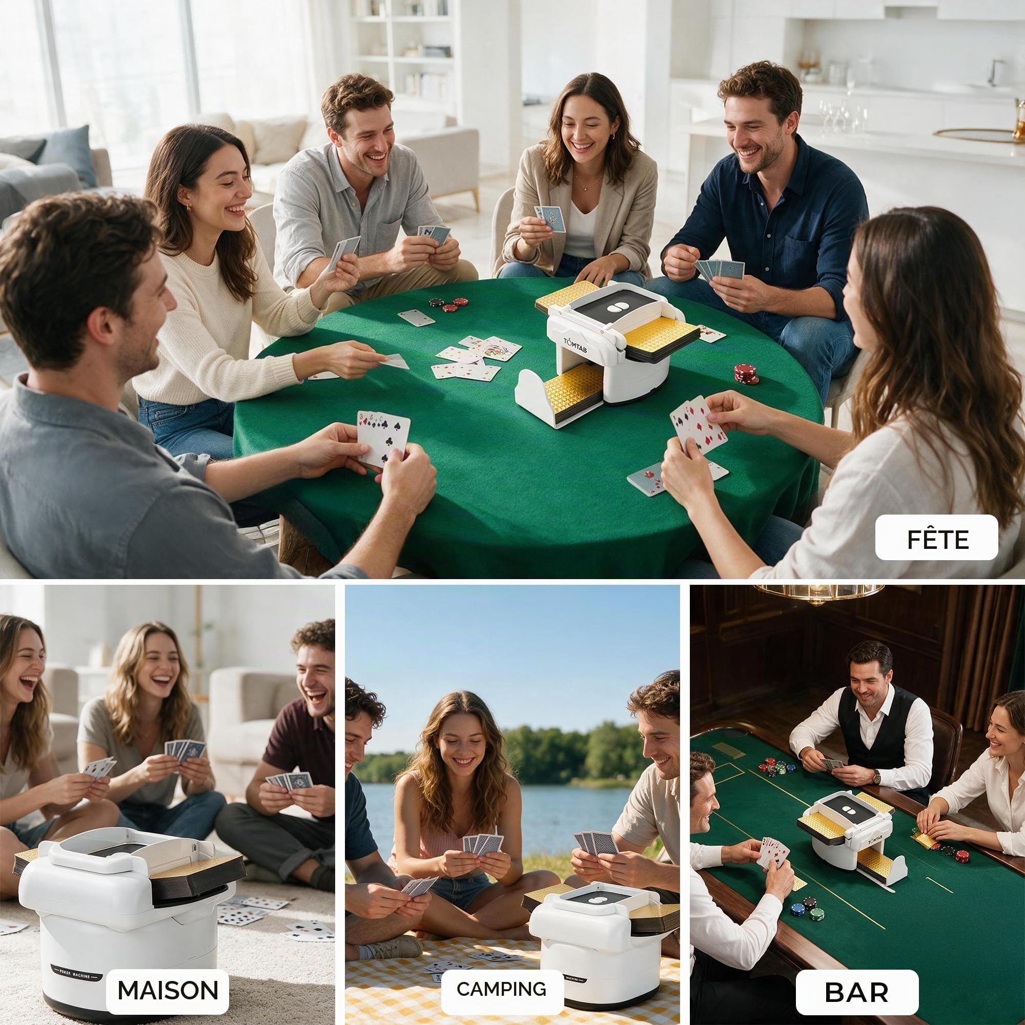 TOMTAB Mélangeur de Cartes Automatique Rechargeable, 1 à 4 Jeux