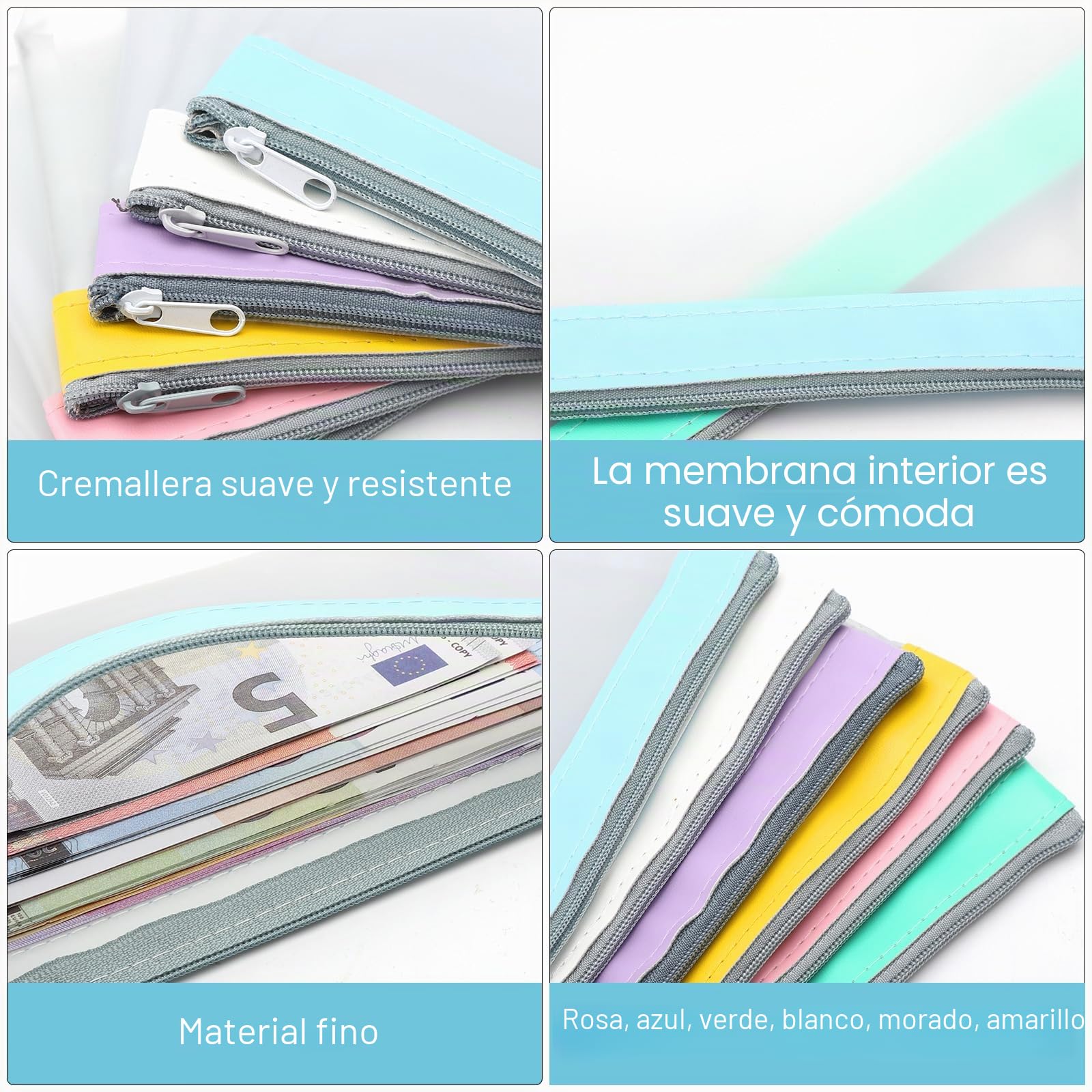 6 Piezas Bolsas de Dinero con Cremallera Bolsa de Dinero Sobres de Efectivo Bolsa de Banco Organizador de Dinero Transparente Organizador de Efectivo Multiusos para Cheques Recibos 19,3 x9,4 cm