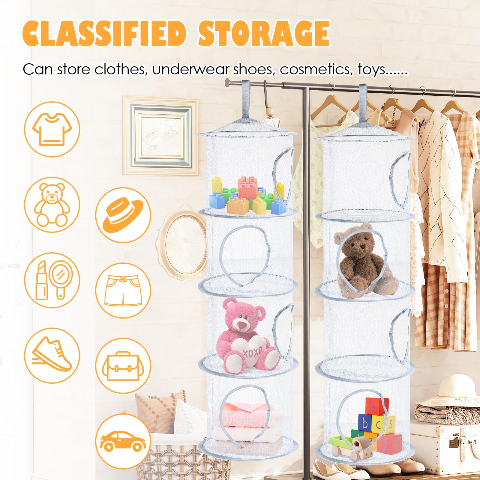 mDesign sac de rangement suspendu sans perçage - filet de rangement mural avec 3