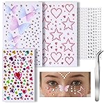 Teenitor Face Gems for Makeup, Self Adhesive Festival Jewels, Hair Gems, 4 Sheets Rhinestone Stickers for Face, Eye, Makeup, Body