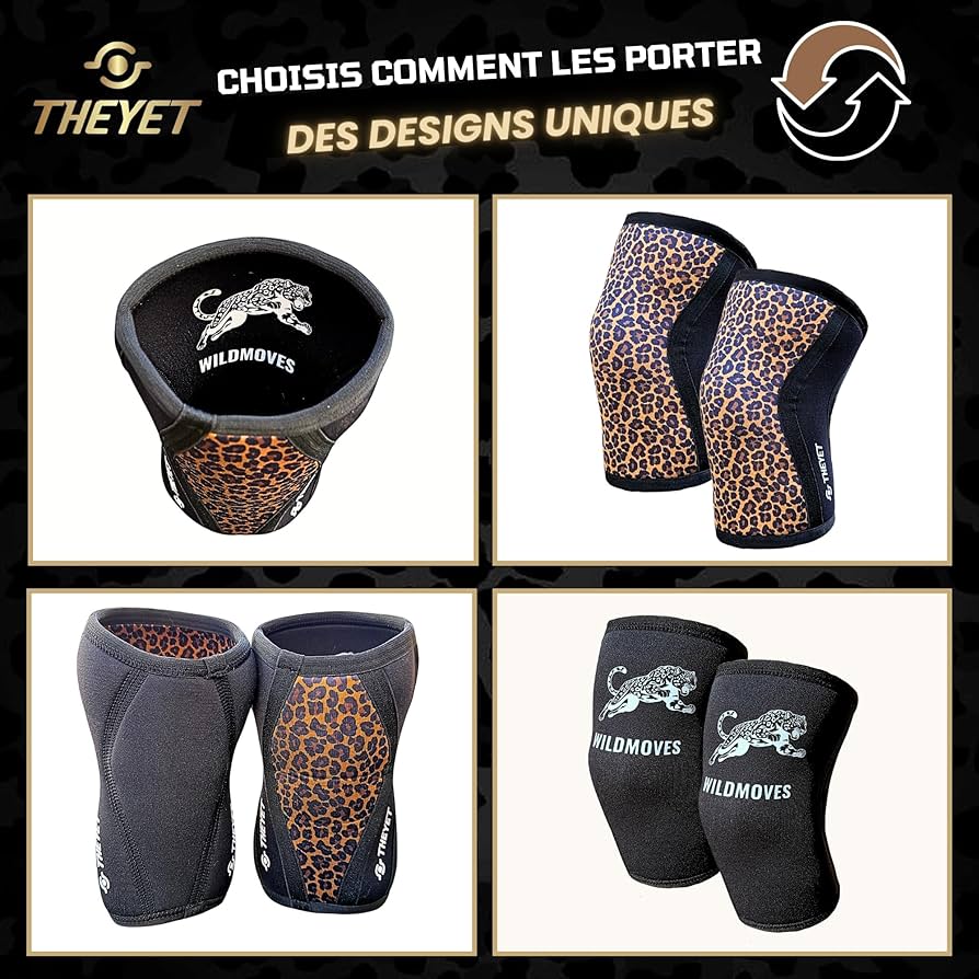 Genouillères CrossFit Réversibles 7mm Néoprène - Motif Animal Print - Pour Musculation Et Sport