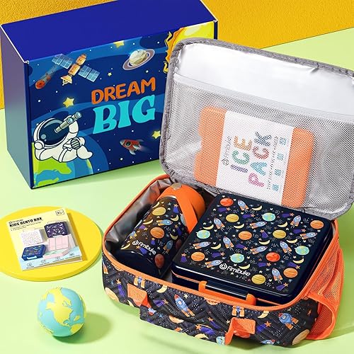 Miniatura 3 de Fimibuke Lonchera Bento para niños con 4 compartimentos, bolsa de almuerzo aislada, botella de agua aislada de acero inoxidable, paquete de hielo y