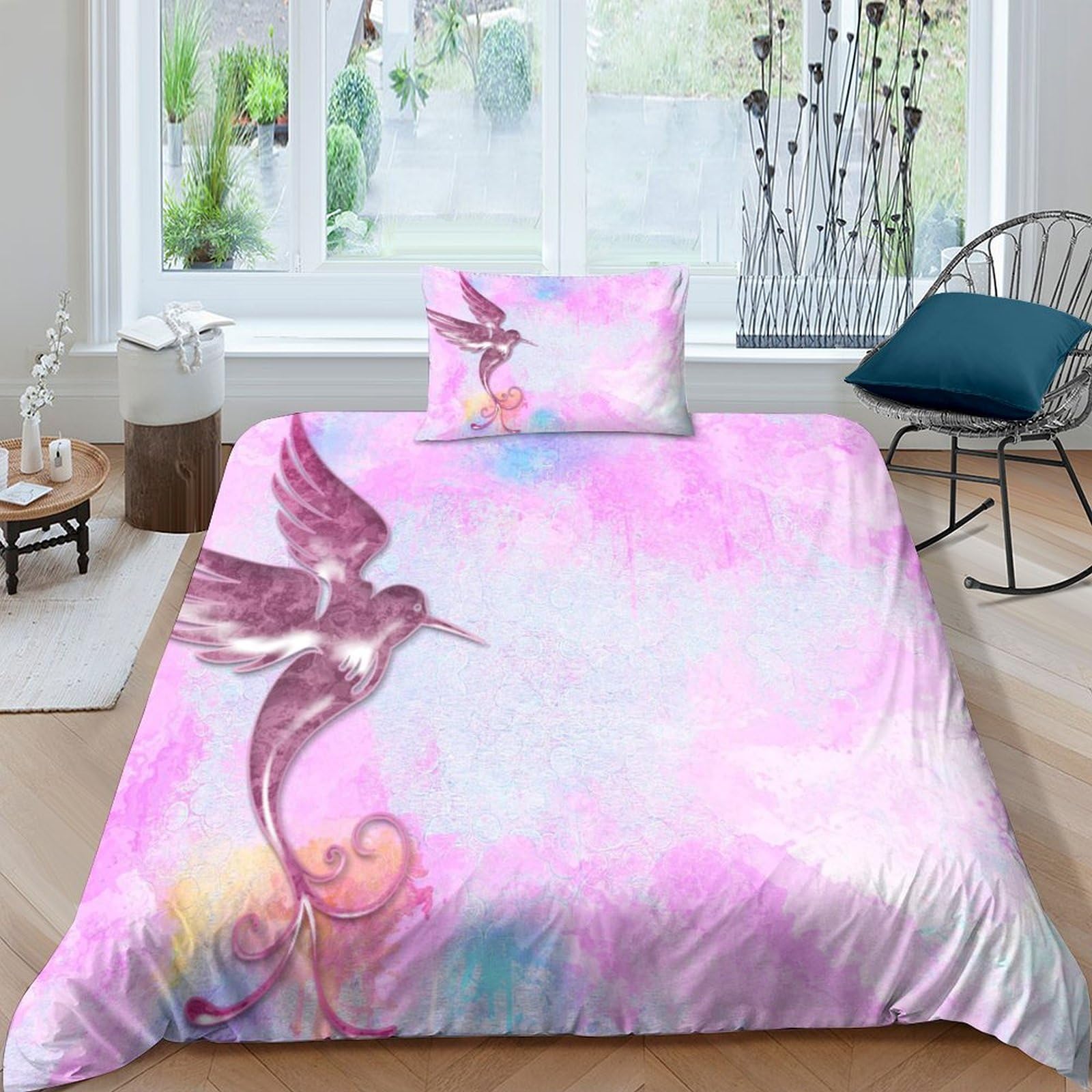 Parure de lit microfibre 3D premium housse de couette rose