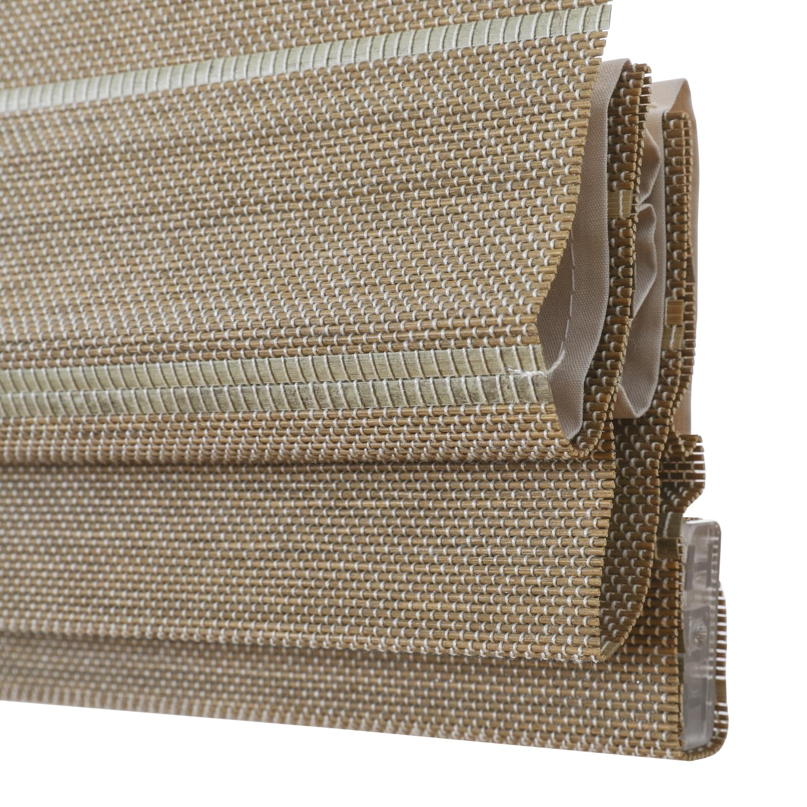 TWOPAGES Custom Roman Shade Cordless, Natural Woven Bamboo Blind with Valance for Indoor Windows, Pale Khaki, 1 Shade