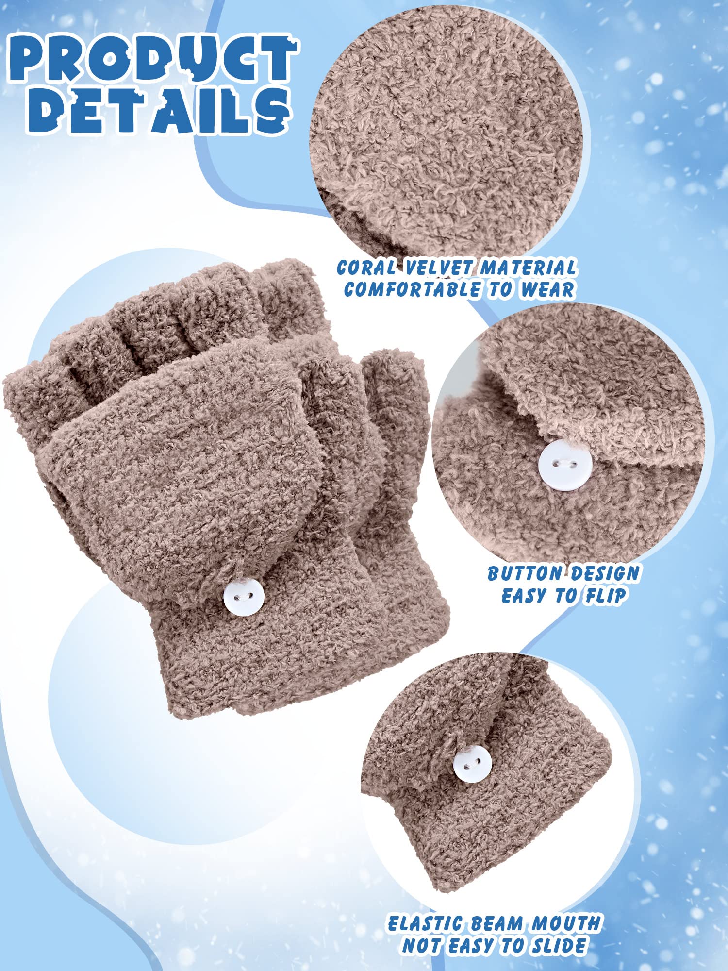 6 Paires de Gants Convertibles en Tricot avec Couverture Mitaines à Rabat d’Hiver pour Enfants