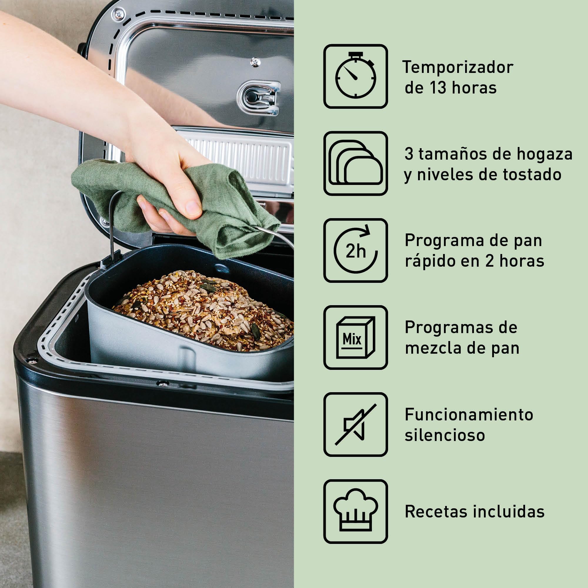 Panasonic SD-YR2550SXE Panificadora Automática con Dispensador, 850 W, Sensor de Temperatura, Temporizador Digital 13H, 31 Programas, Plateado