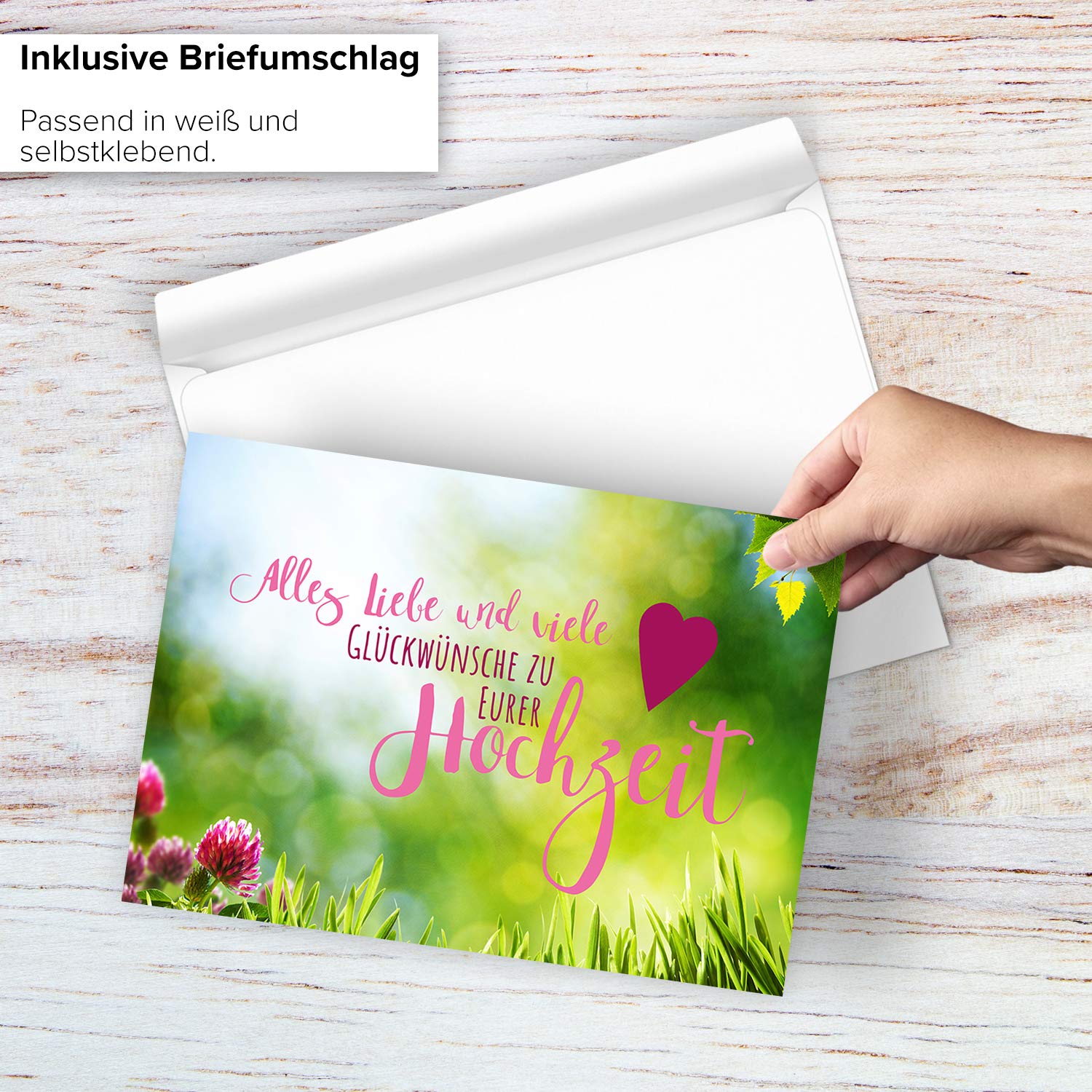 XXL Hochzeits-Glückwunschkarte DIN A4 – Mit Umschlag, Blumenwiesen-Design & Edlem Text, Große Klappkarte
