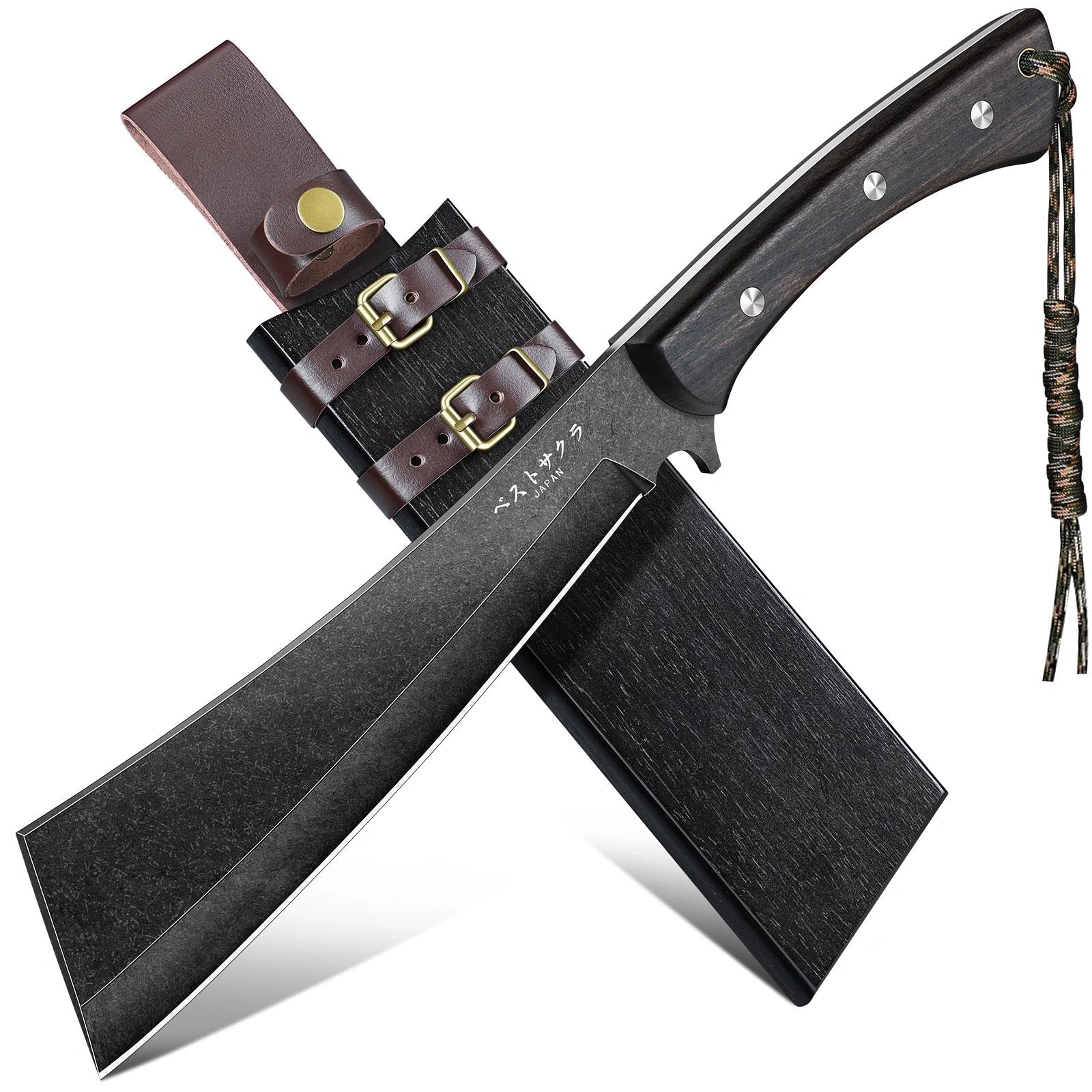 Freelander Machete Survival, Machete Scharf Echt mit Holzschwertscheide, Full Tang Großes Outdoor Messer mit 6mm Klingensteg, Outdoormesser Feststehende Klinge für Camping Gartenarbeit, Schwarz