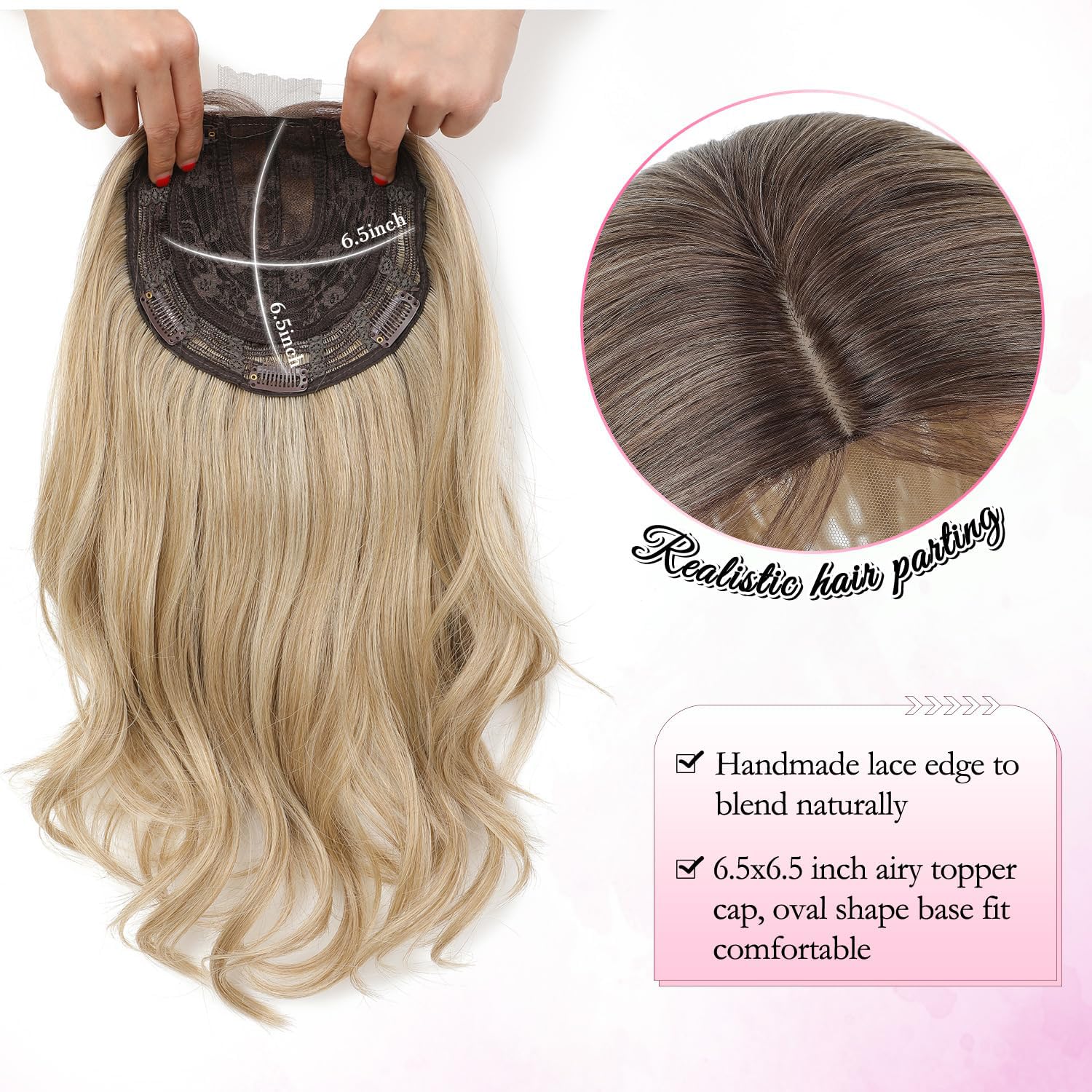 Ms Taj Lässige Wellen Haarteile 45 cm Blonde with dark roots Haarteil bei dünnem Haar Synthetik haar topper Haarausfall, extra Volumen,schnelle Frisurenveränderung