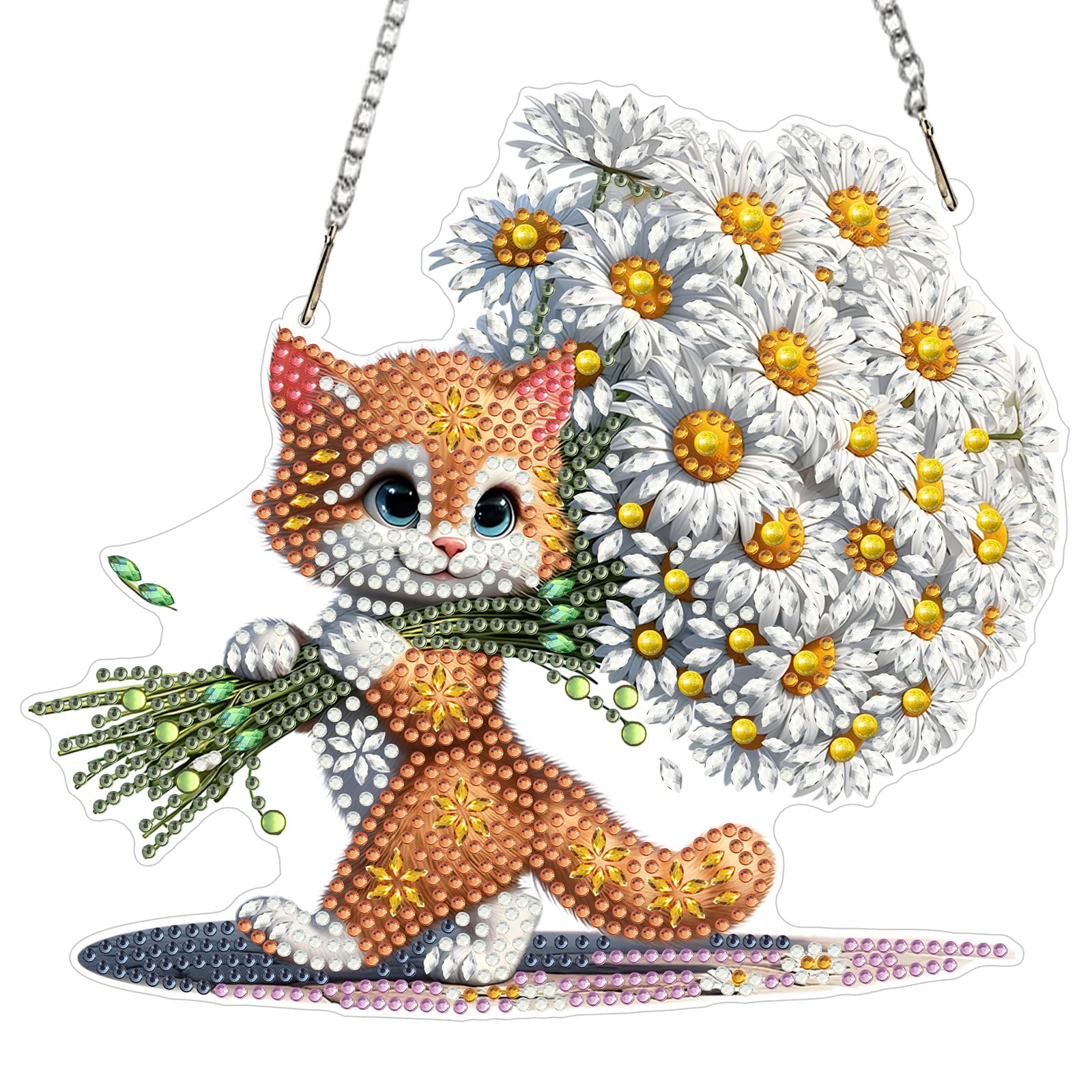 MXJSUA Daisy Cat Diamond Painting Art Window Suncatchers, Diamond Art Kits for Adults Hanging Ornaments with Chain, Special Shape Crystal Diamond Pendant Accessories for Decor Gift 20x20cm โ image 1