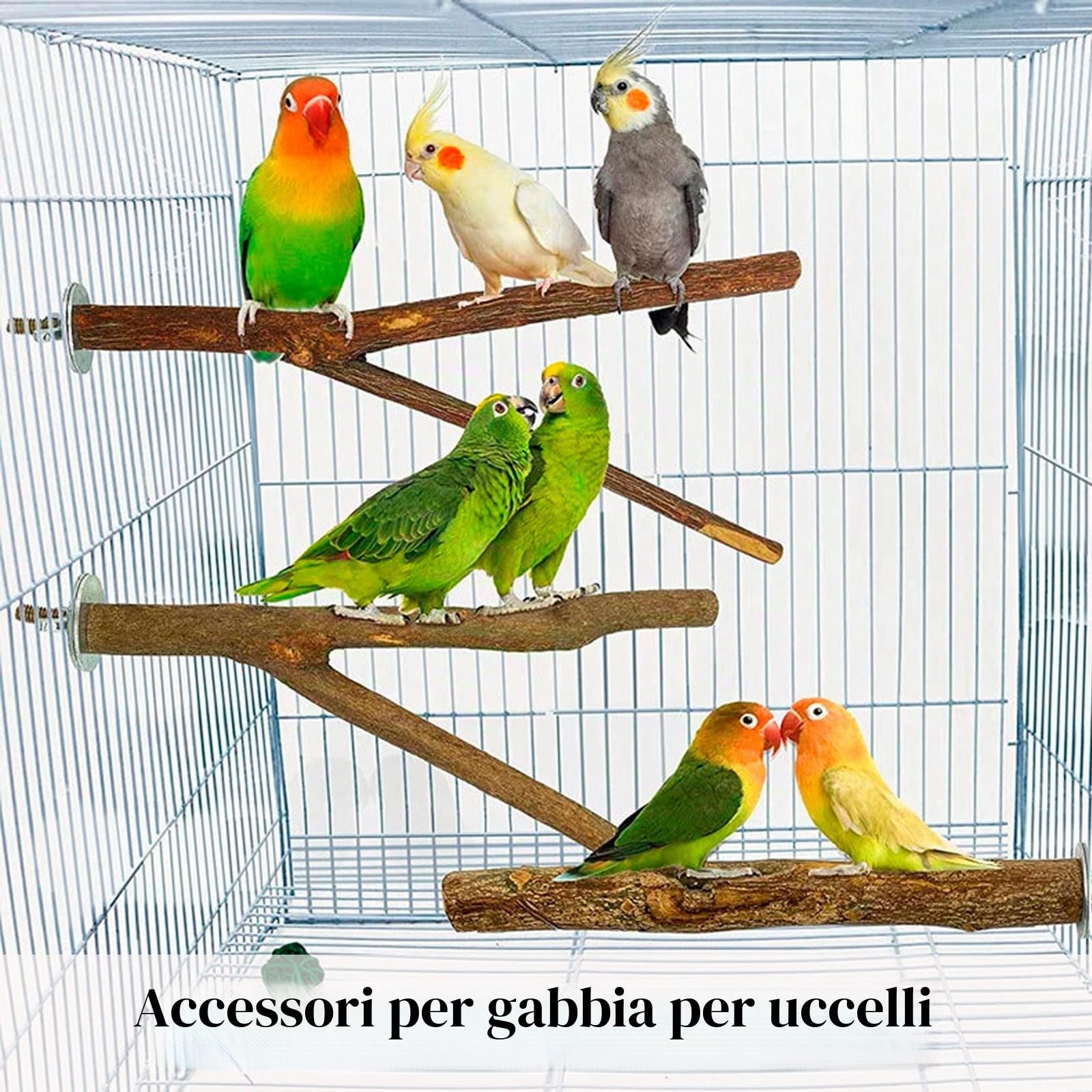 4 Pz Posatoi per Uccelli, Posatoi in Legno, Ramo D'uva Naturale Giocattolo per Pappagalli per Uccelli, Trespolo Posatoio Supporti per Uccelli in Legno Naturale per Piccolo Medi Pappagalli