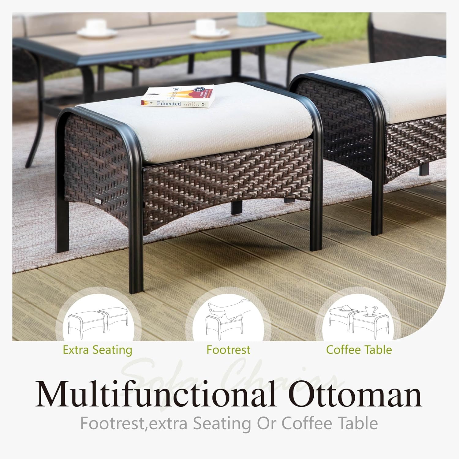 Sophia & William Patio Furniture Set with Fire Pit Table, 6 PCS Metal Outdoor Conversation Set with Fire Pit Table, 2 Sofa Chairs,2 Ottoman, 3-Seater Couch for Outdoor Seating, Backyard, Porch