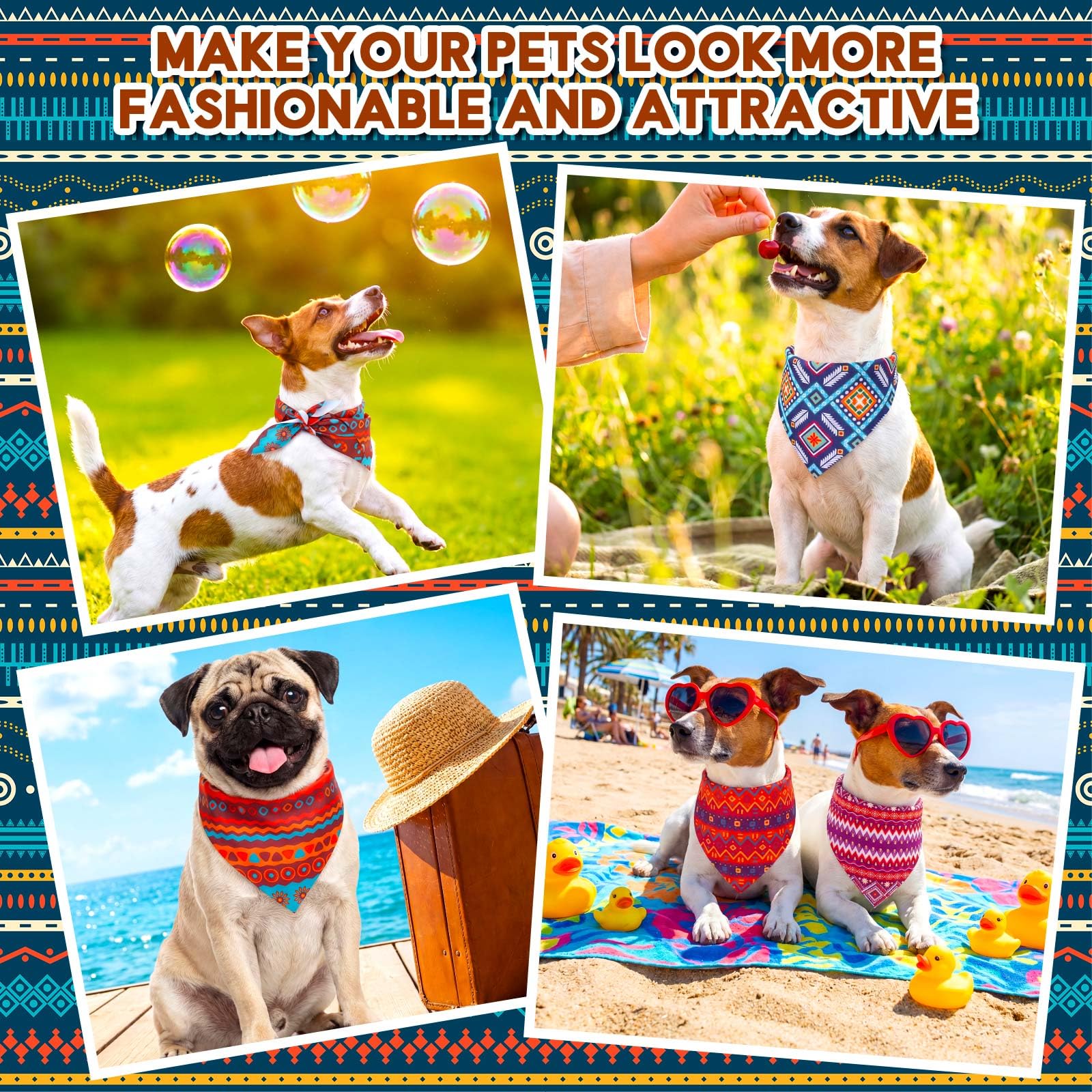 Geyoga 240 bandanas para perros a granel, bandanas ajustables de verano triangulares para aseo de perros, baberos para gatos pequeños, medianos y grandes, disfraz de mascota (boho)