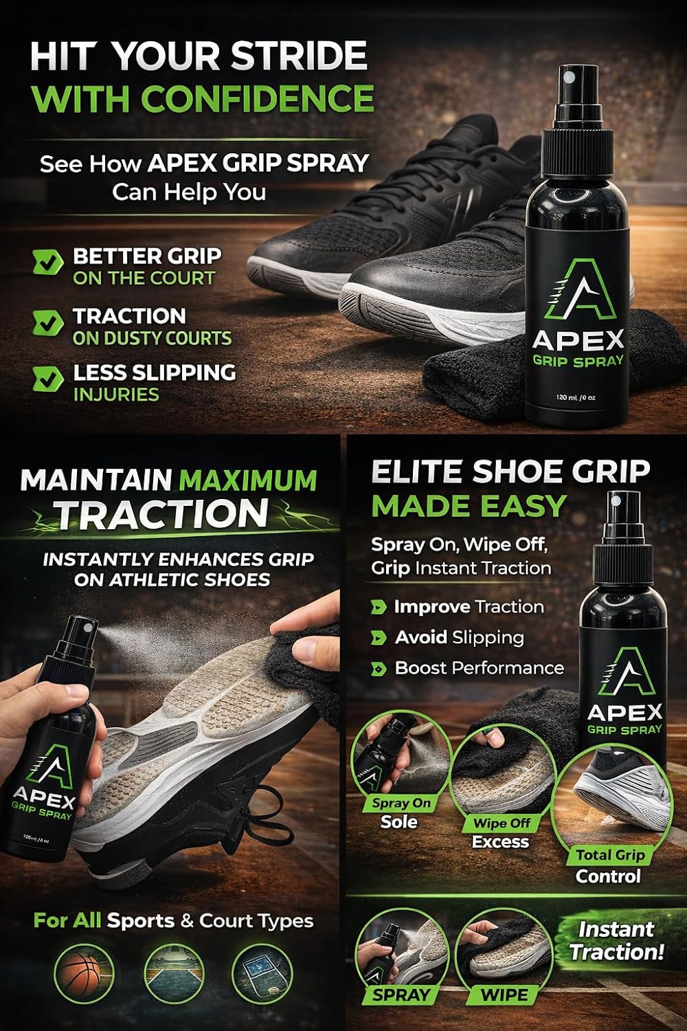APEX Shoe Grip Spray & Towel – Grip Spray for Basketball Shoes, Basketball Shoe Grip that Restores Traction on Courts, Improves Cuts, Stops & Control