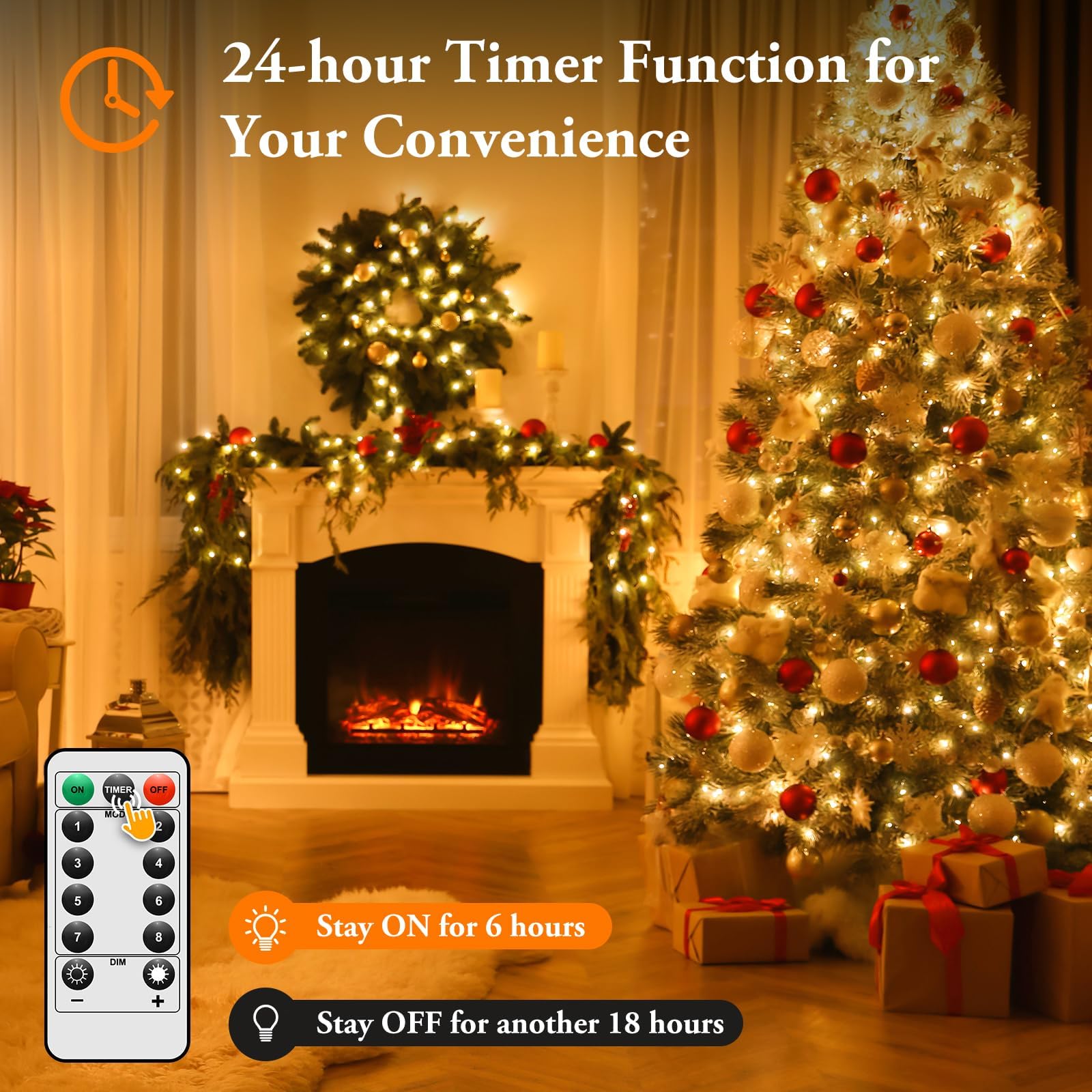 Lakumu Lot de 4 guirlandes lumineuses 100 LED de 10 m à piles, télécommande avec minuterie, 8 modes, étanches, pour chambre à coucher, salle de classe, dortoir, fête de Noël, blanc chaud