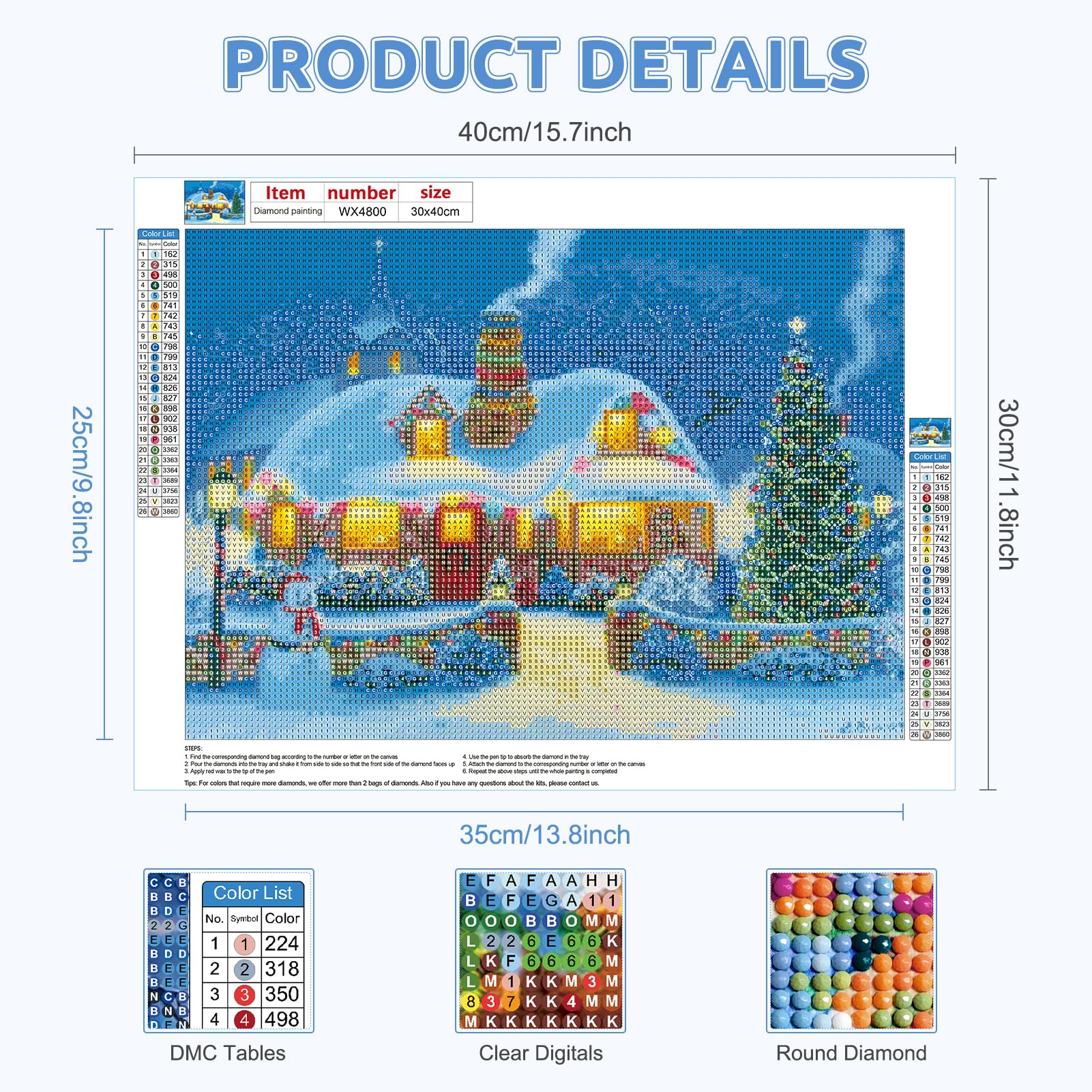 Kit Diamond Painting RICUVED 5D Invernale 40x70 Cm - Fai Da Te Con Diamanti Rotondi, Paesaggio, Decorazione Parete - 4
